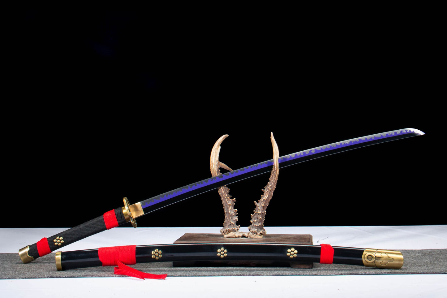 LOONGSWORD Enma Inspired Katana – Hand Forged 1065 High Carbon Steel Anime Samurai Sword with Purple Blade Finish