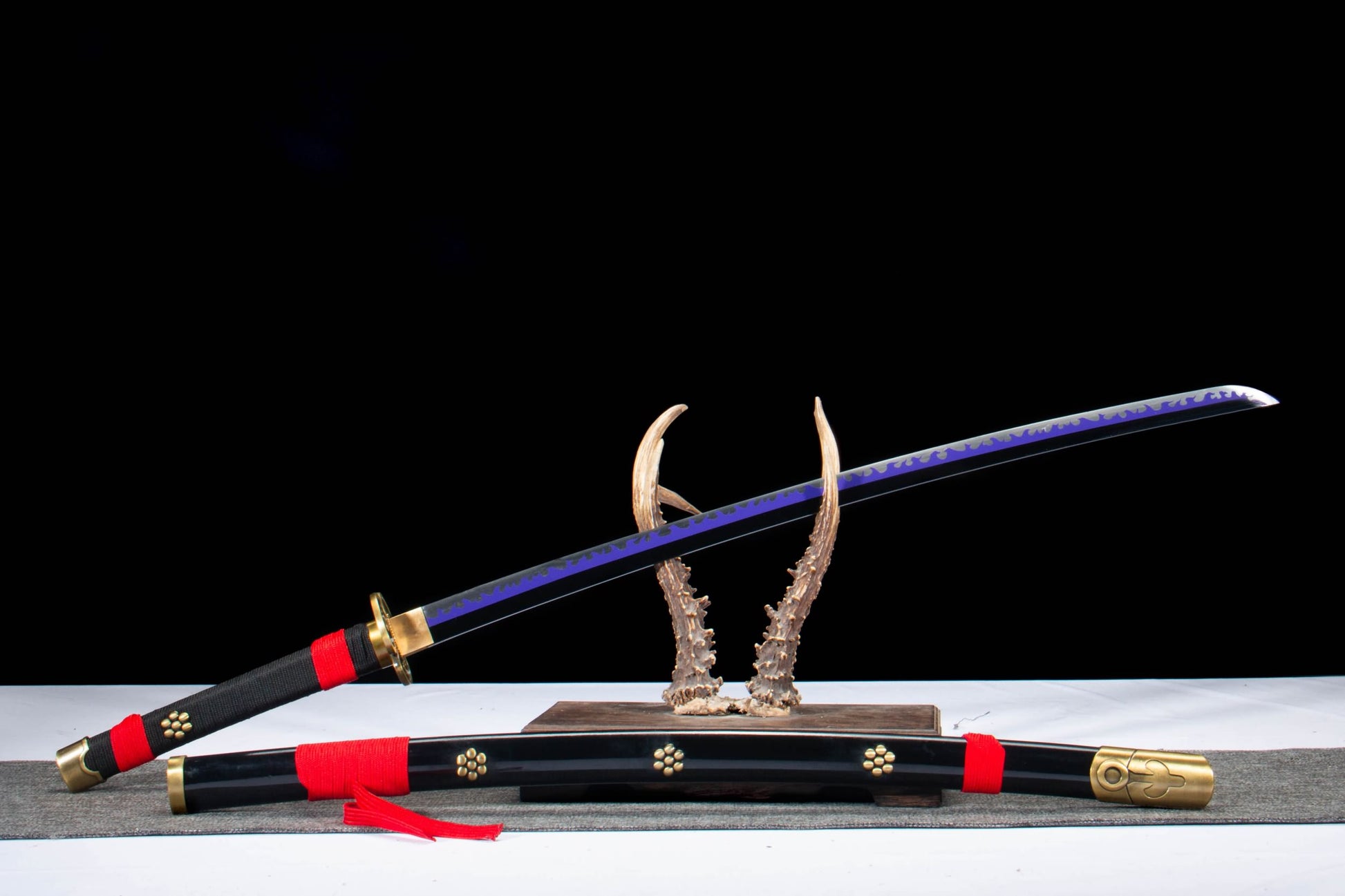 LOONGSWORD Enma Inspired Katana – Hand Forged 1065 High Carbon Steel Anime Samurai Sword with Purple Blade Finish