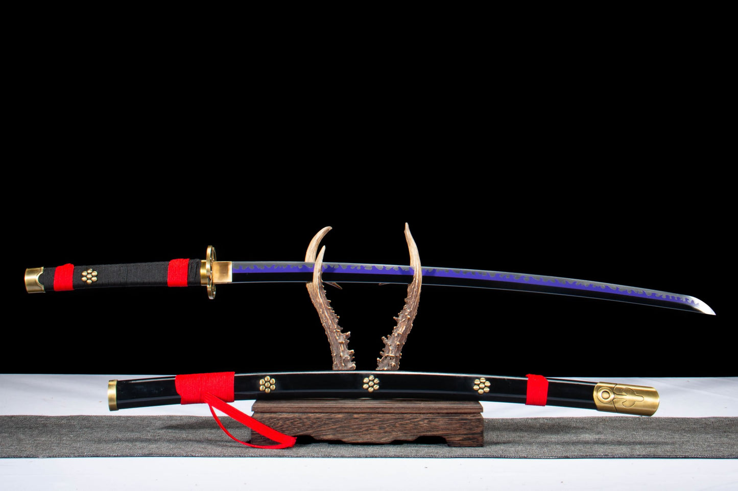 LOONGSWORD Enma Inspired Katana – Hand Forged 1065 High Carbon Steel Anime Samurai Sword with Purple Blade Finish