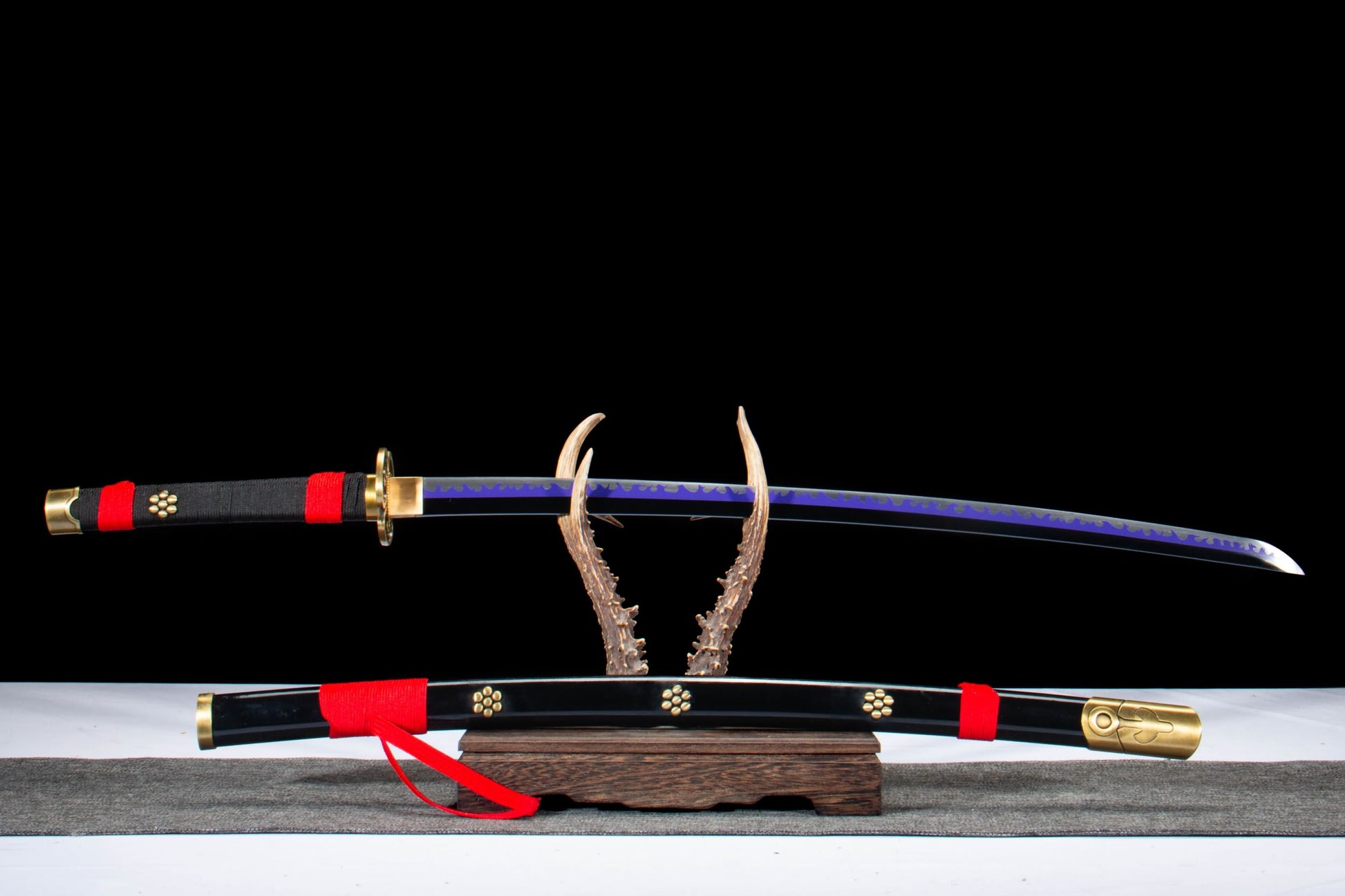LOONGSWORD Enma Inspired Katana – Hand Forged 1065 High Carbon Steel Anime Samurai Sword with Purple Blade Finish