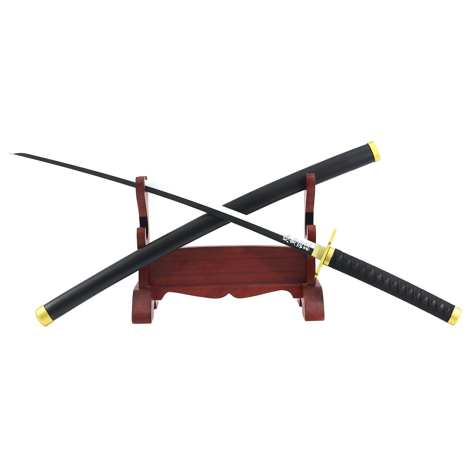Anime-Inspired Katana – 40.6″ Manganese Steel Blade, Black & Gold with Lacquered Wood Saya