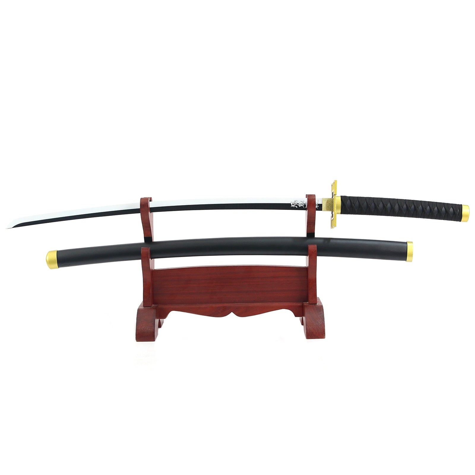 Anime-Inspired Katana – 40.6″ Manganese Steel Blade, Black & Gold with Lacquered Wood Saya