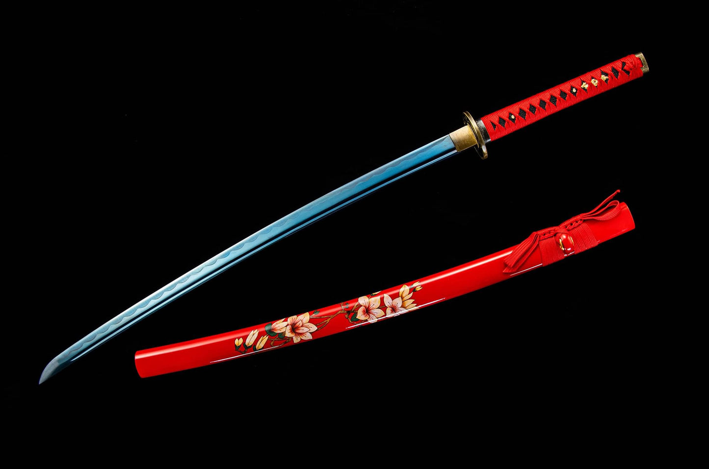 Chixia Katana – 40.6″ Manganese Steel, Red Lacquer Saya & Cord-Wrapped Handle