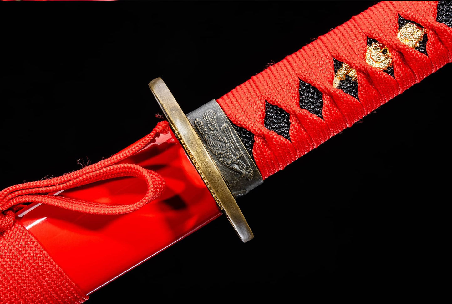 Chixia Katana – 40.6″ Manganese Steel, Red Lacquer Saya & Cord-Wrapped Handle