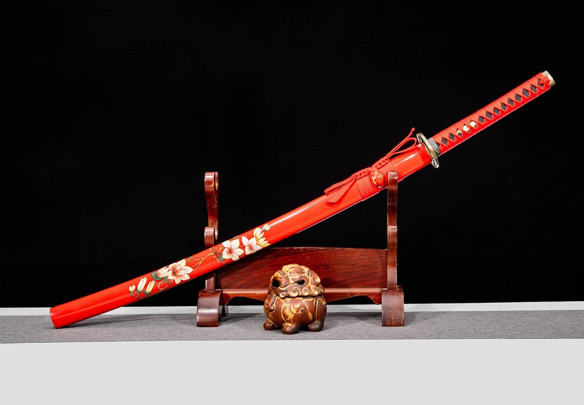 Chixia Katana – 40.6″ Manganese Steel, Red Lacquer Saya & Cord-Wrapped Handle