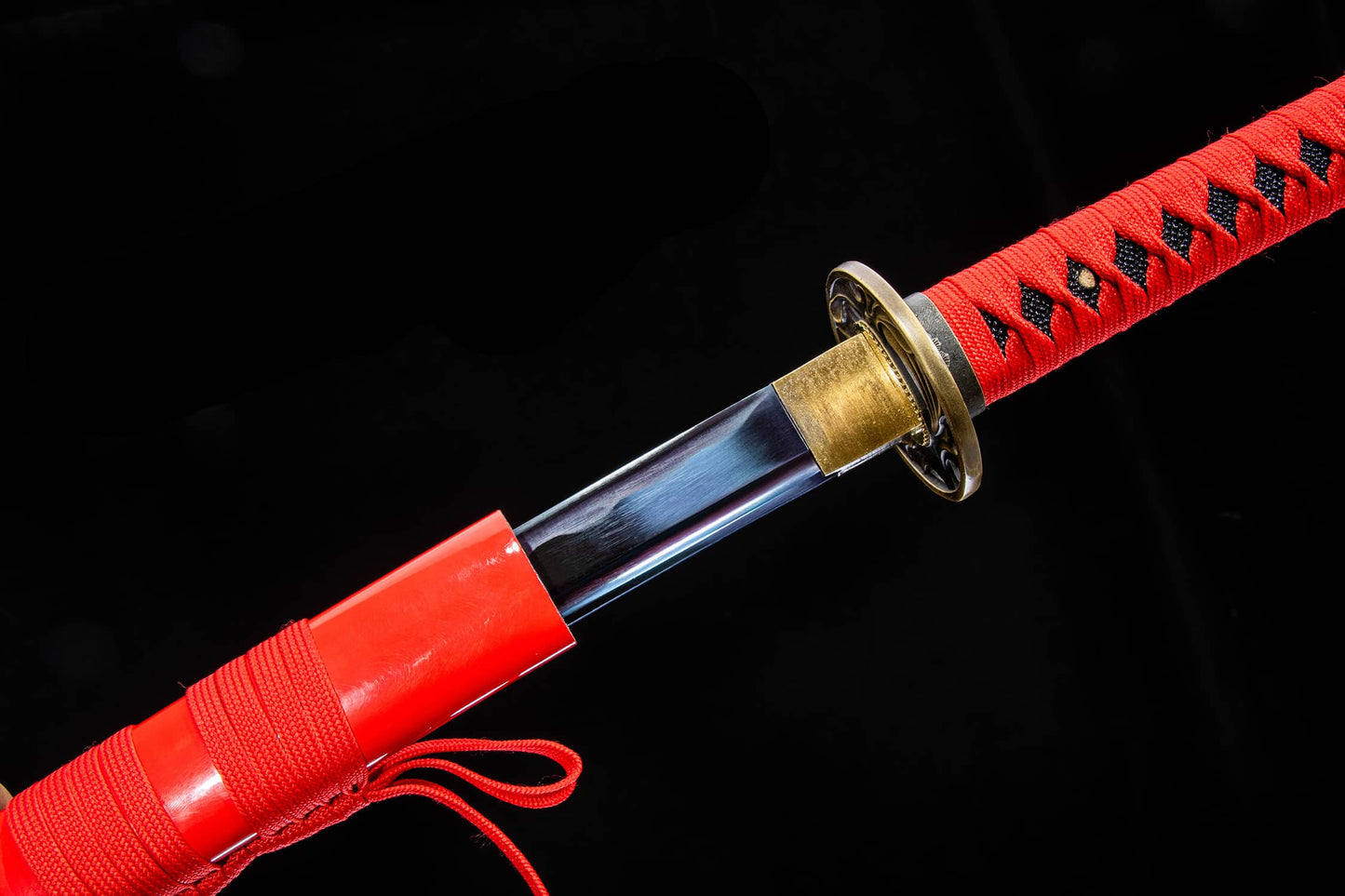 Chixia Katana – 40.6″ Manganese Steel, Red Lacquer Saya & Cord-Wrapped Handle