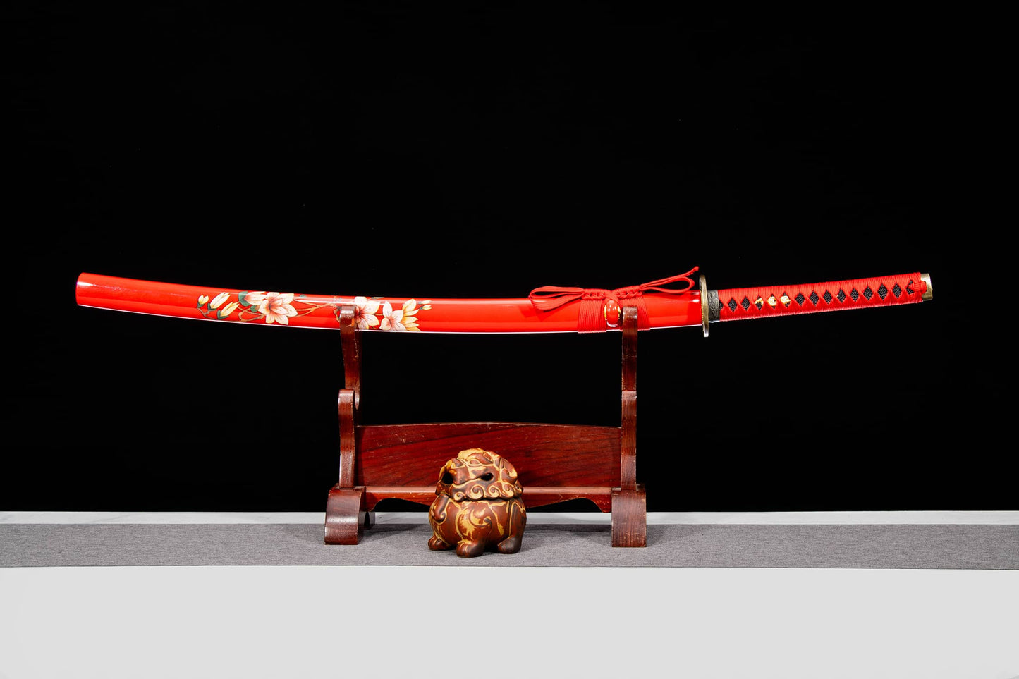 Chixia Katana – 40.6″ Manganese Steel, Red Lacquer Saya & Cord-Wrapped Handle