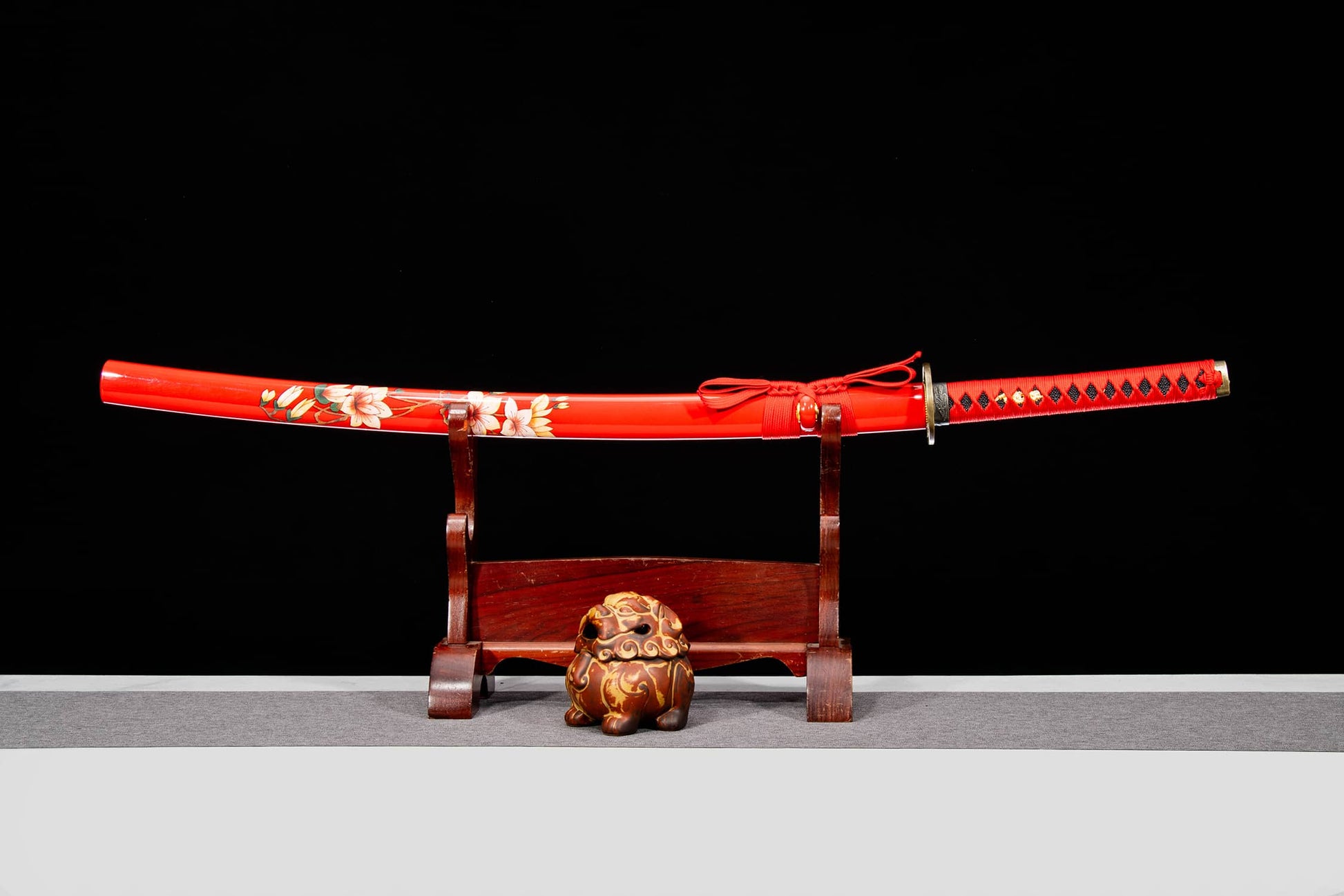 Chixia Katana – 40.6″ Manganese Steel, Red Lacquer Saya & Cord-Wrapped Handle