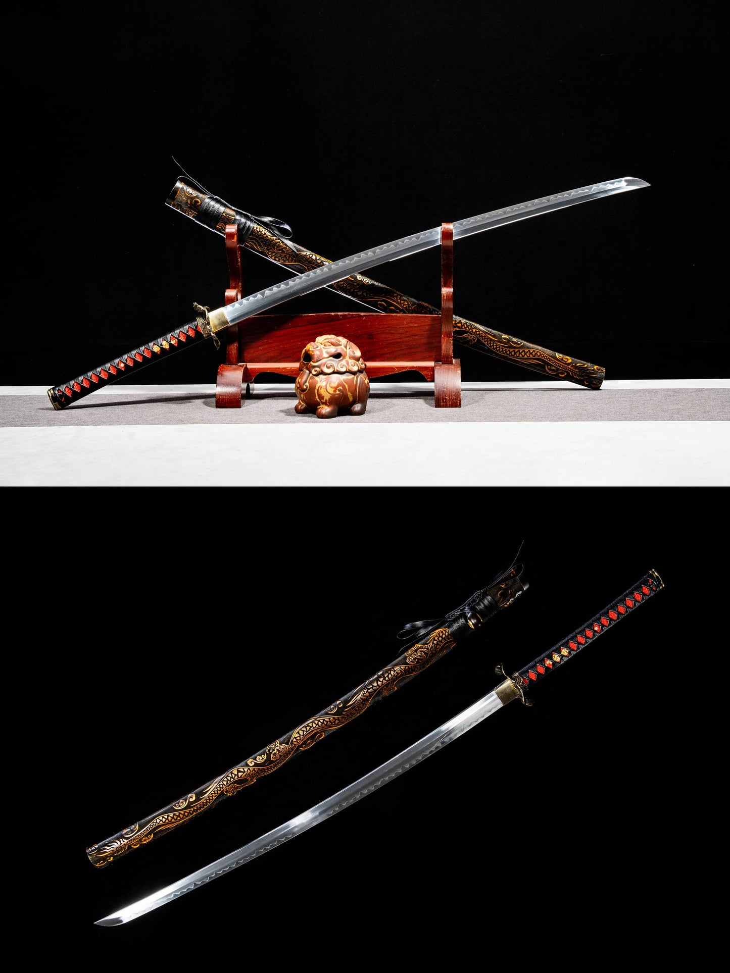 Kotesugiri-Style Katana – 40.7″ T10 Clay-Tempered Blade with Lacquered Wood Saya