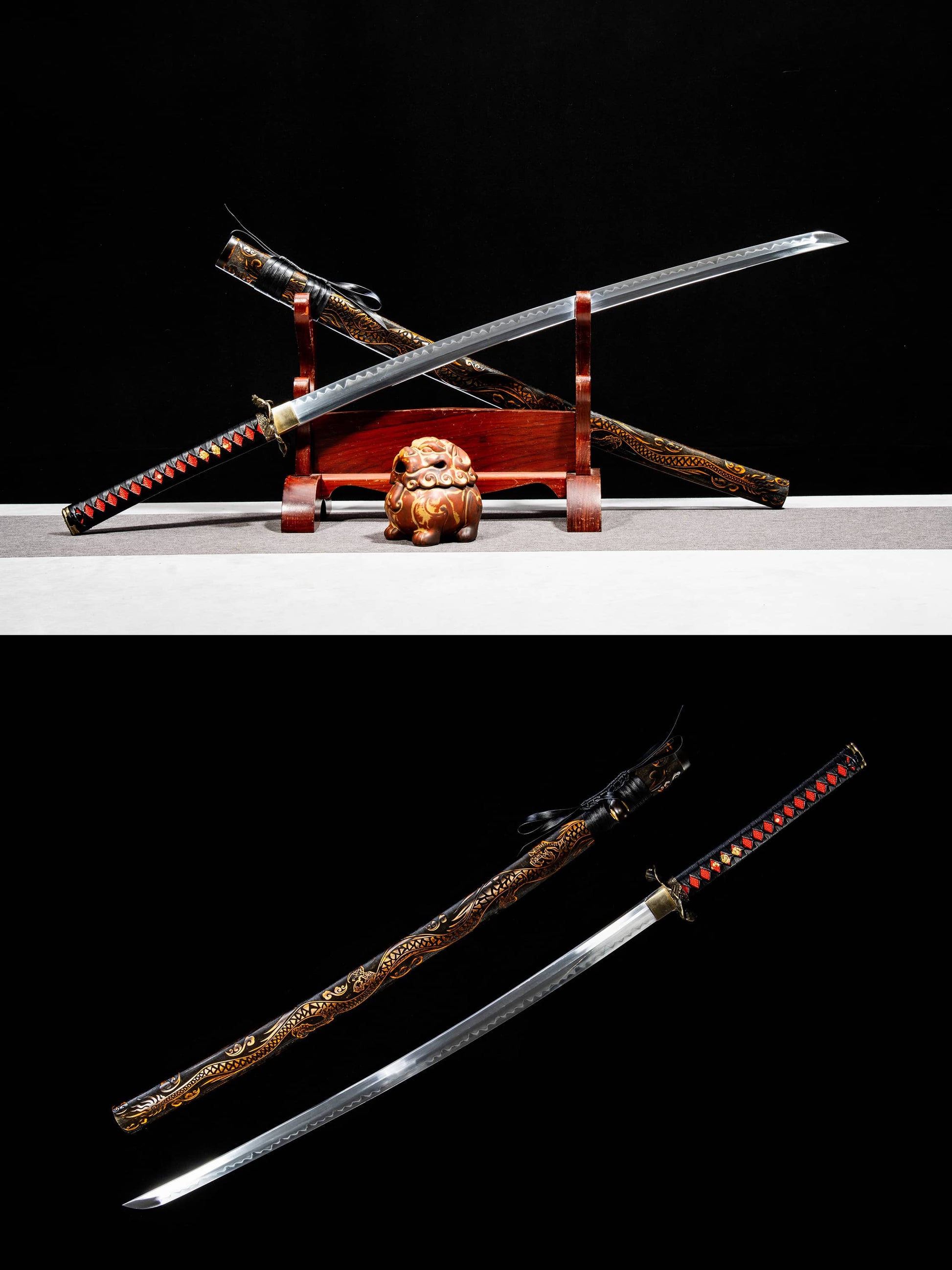 Kotesugiri-Style Katana – 40.7″ T10 Clay-Tempered Blade with Lacquered Wood Saya