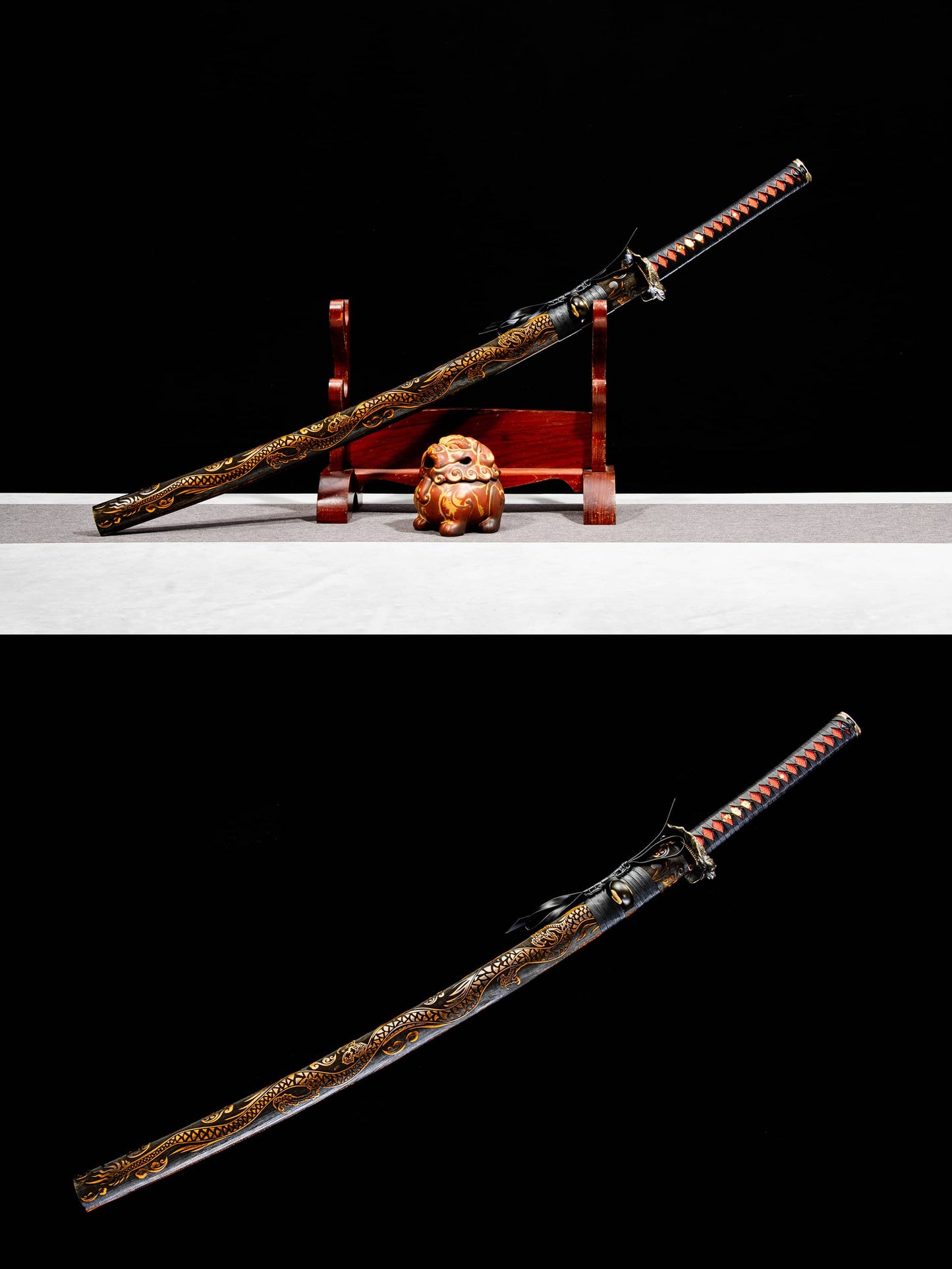 Kotesugiri-Style Katana – 40.7″ T10 Clay-Tempered Blade with Lacquered Wood Saya