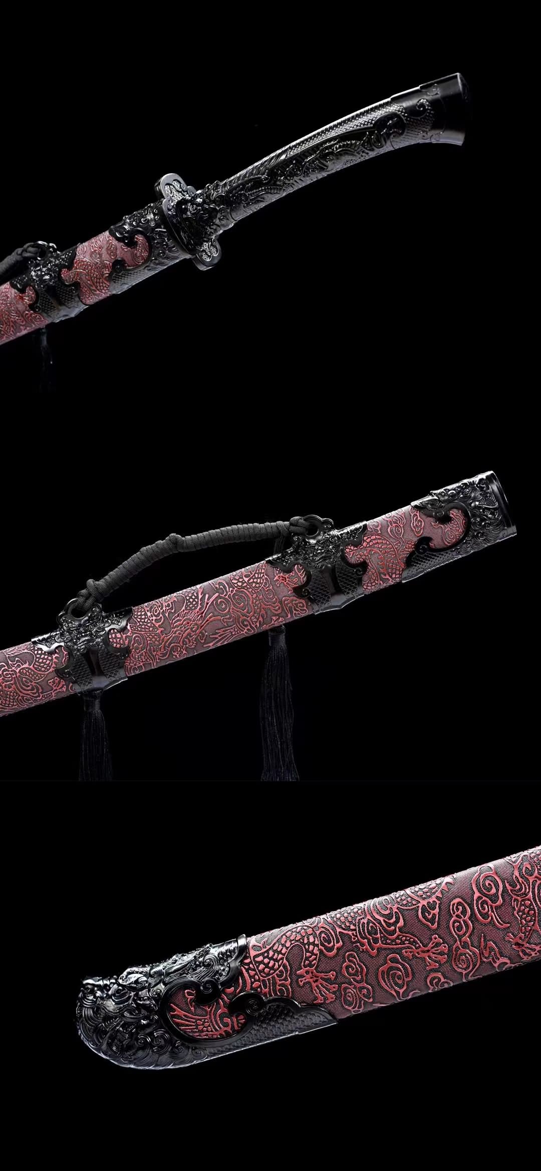 Embroidery Spring Sword-Handcrafted High carbon Steel Blade with Laser Engraved Patterns,Rosewood Scabbard,Alloy Fittings