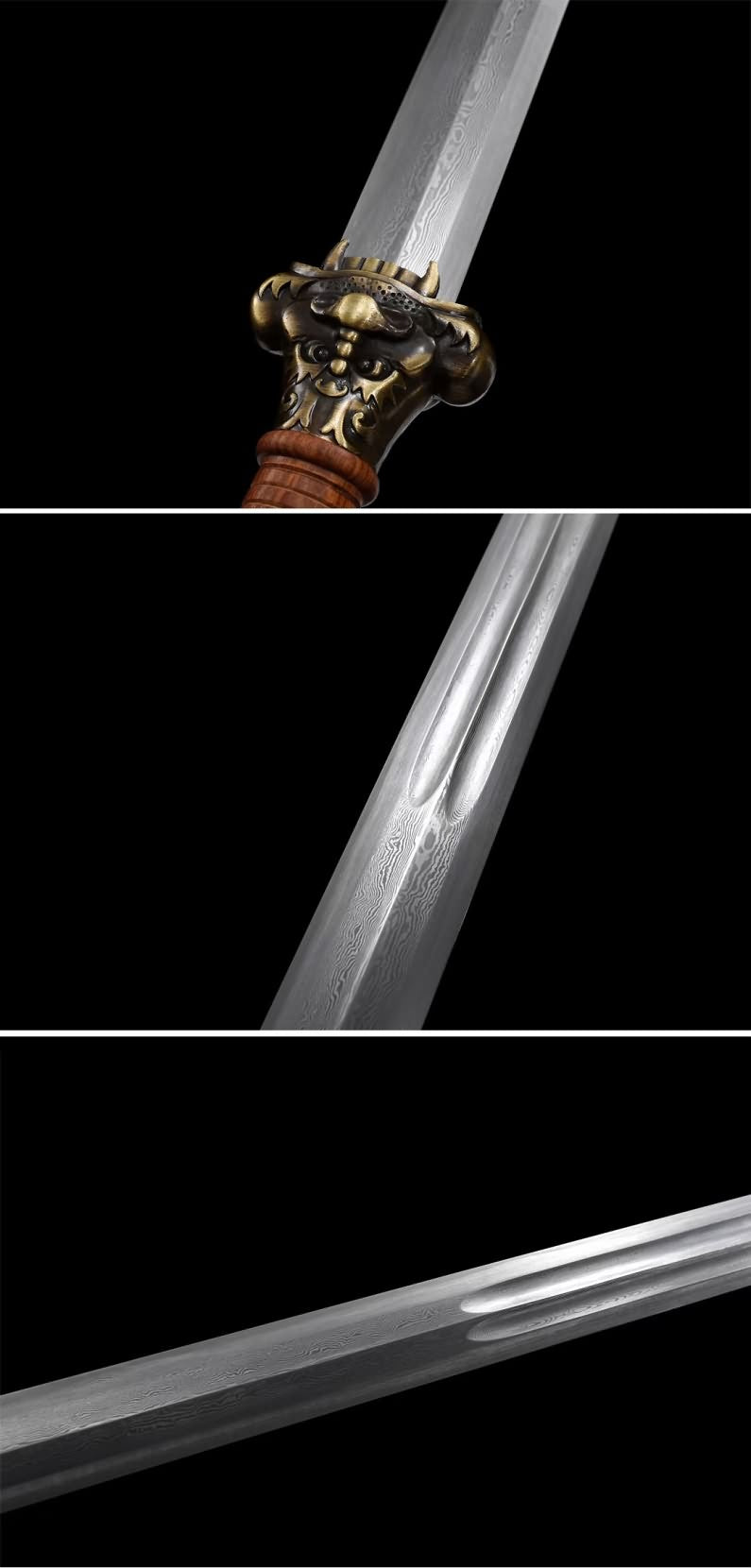 Loong sword,Forged Damascus steel blade,Alloy fittings,Rosewood scabbard