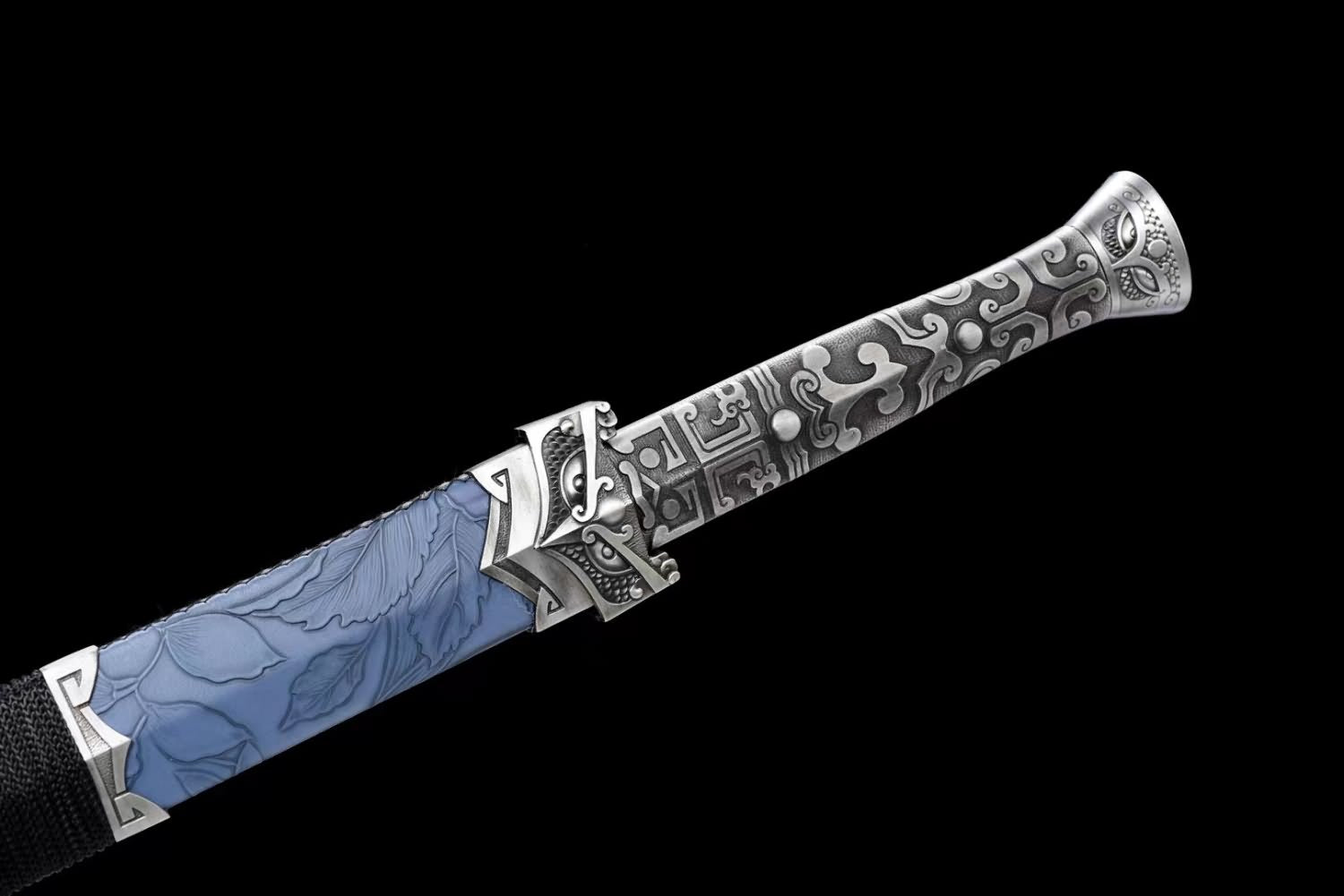  Han jian Sword-Forged High Carbon Steel Blade,Blue Appearance,Faux Leather Scabbard