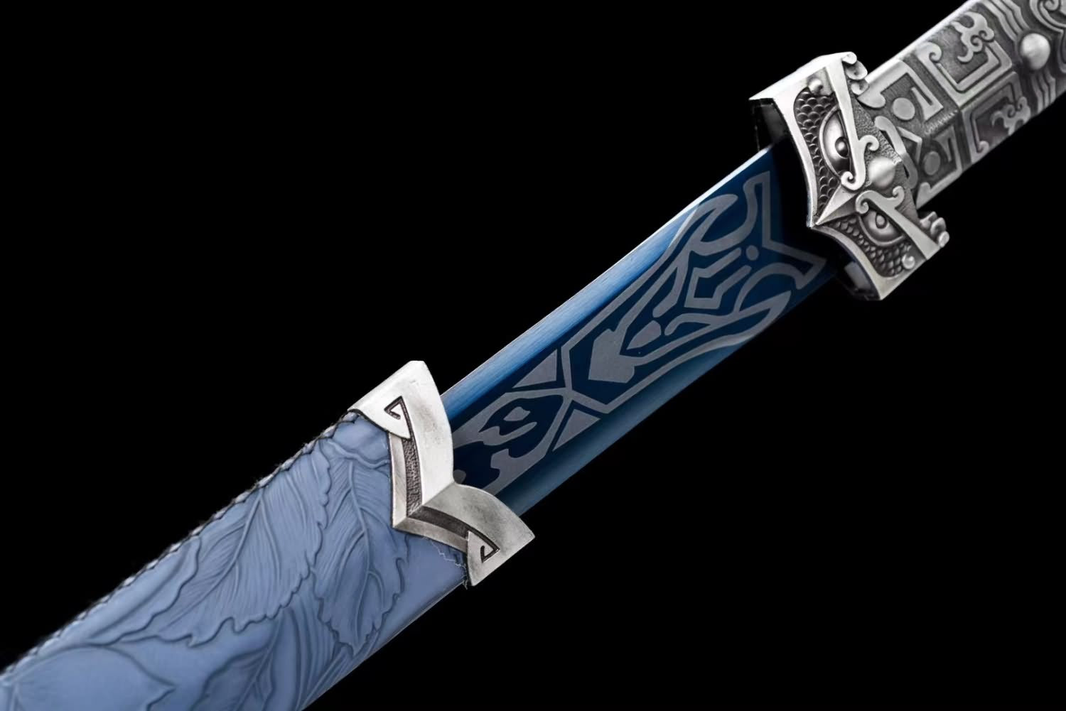  Han jian Sword-Forged High Carbon Steel Blade,Blue Appearance,Faux Leather Scabbard
