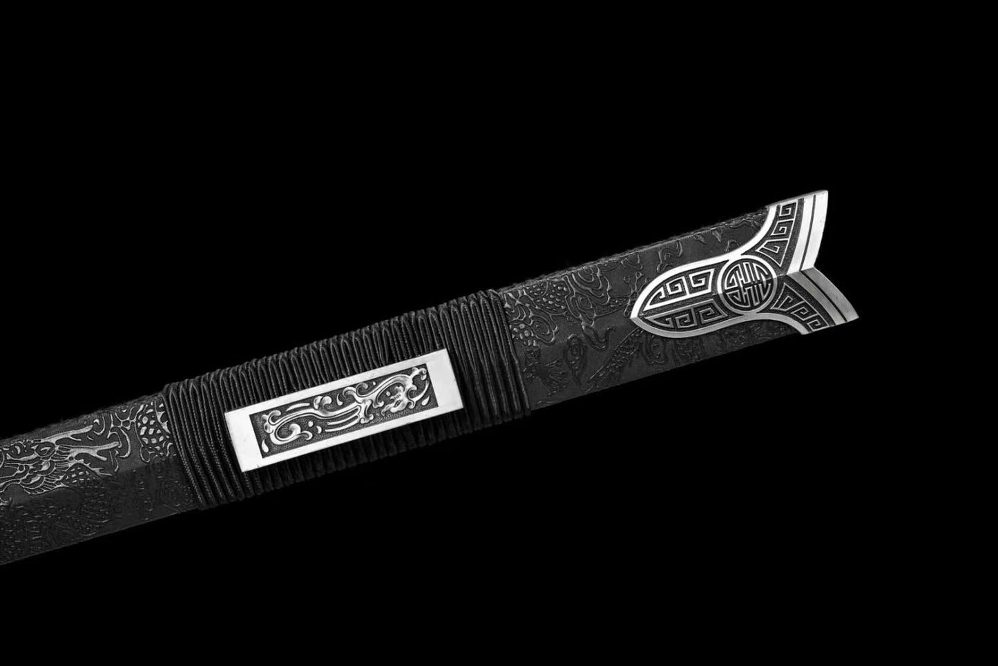 Han jian Sword Forged High Manganese Steel Etched Blade,Alloy Handle,Solid Wood+Fake Leather