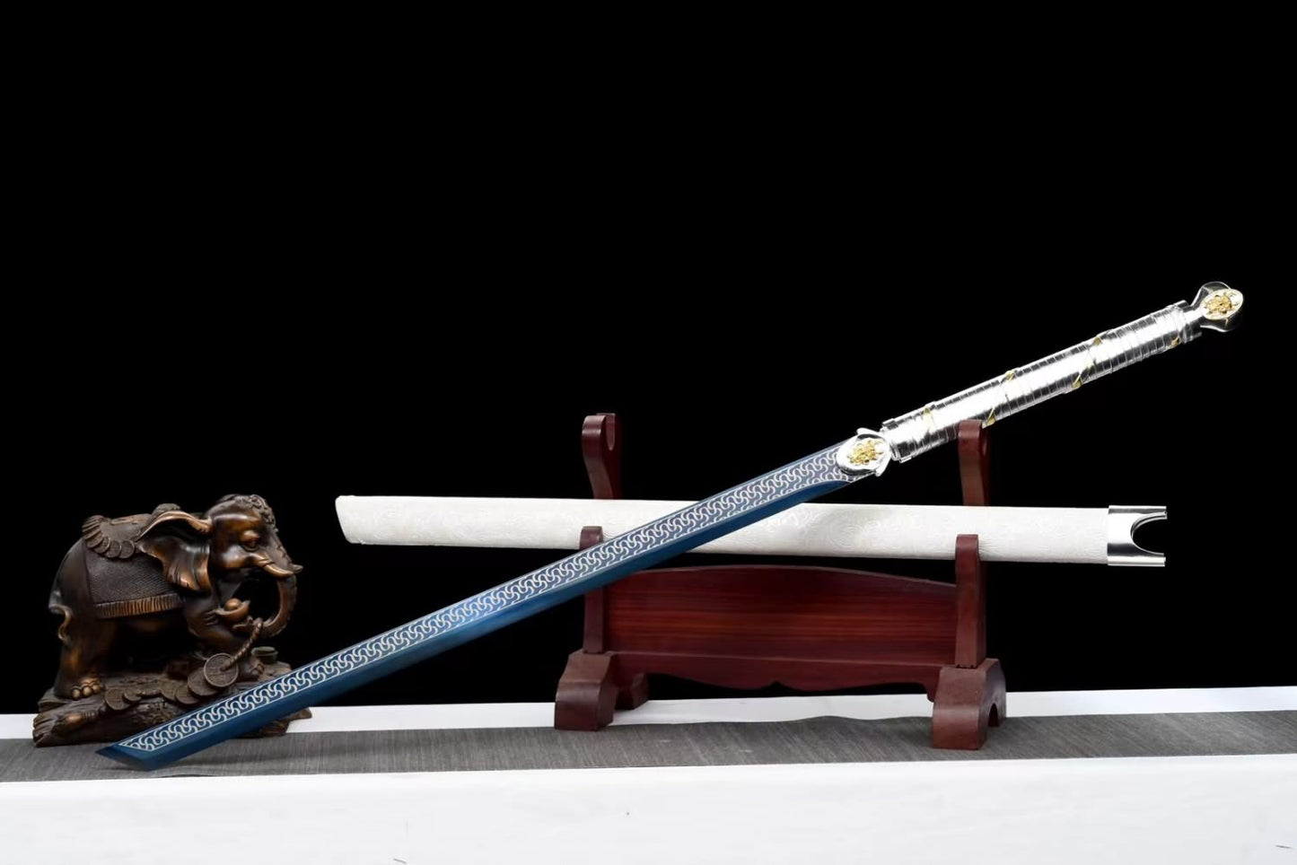 Tang Dynasty Sword | Forged High Carbon Steel Blade | Alloy Fittings | Faux Leather Wrapped Scabbard