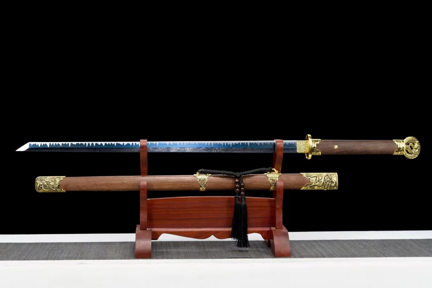 Chinese sword,Dragon Tang dao Forged high Carbon Steel Blue Blade,Alloy Fittings,Rosewood Scabbard