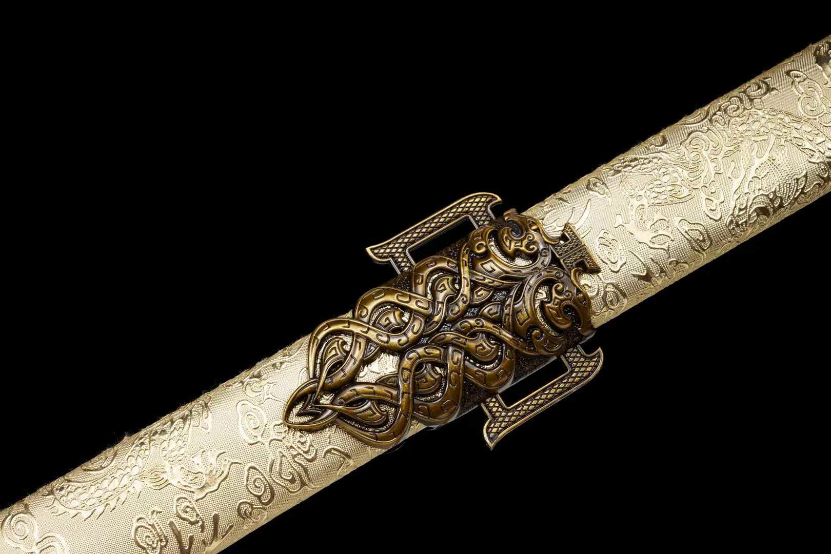Yue King Jian Sword | Hand-Forged High Manganese Steel Chinese Jian with Bronze Alloy Fittings & Dragon Scabbard