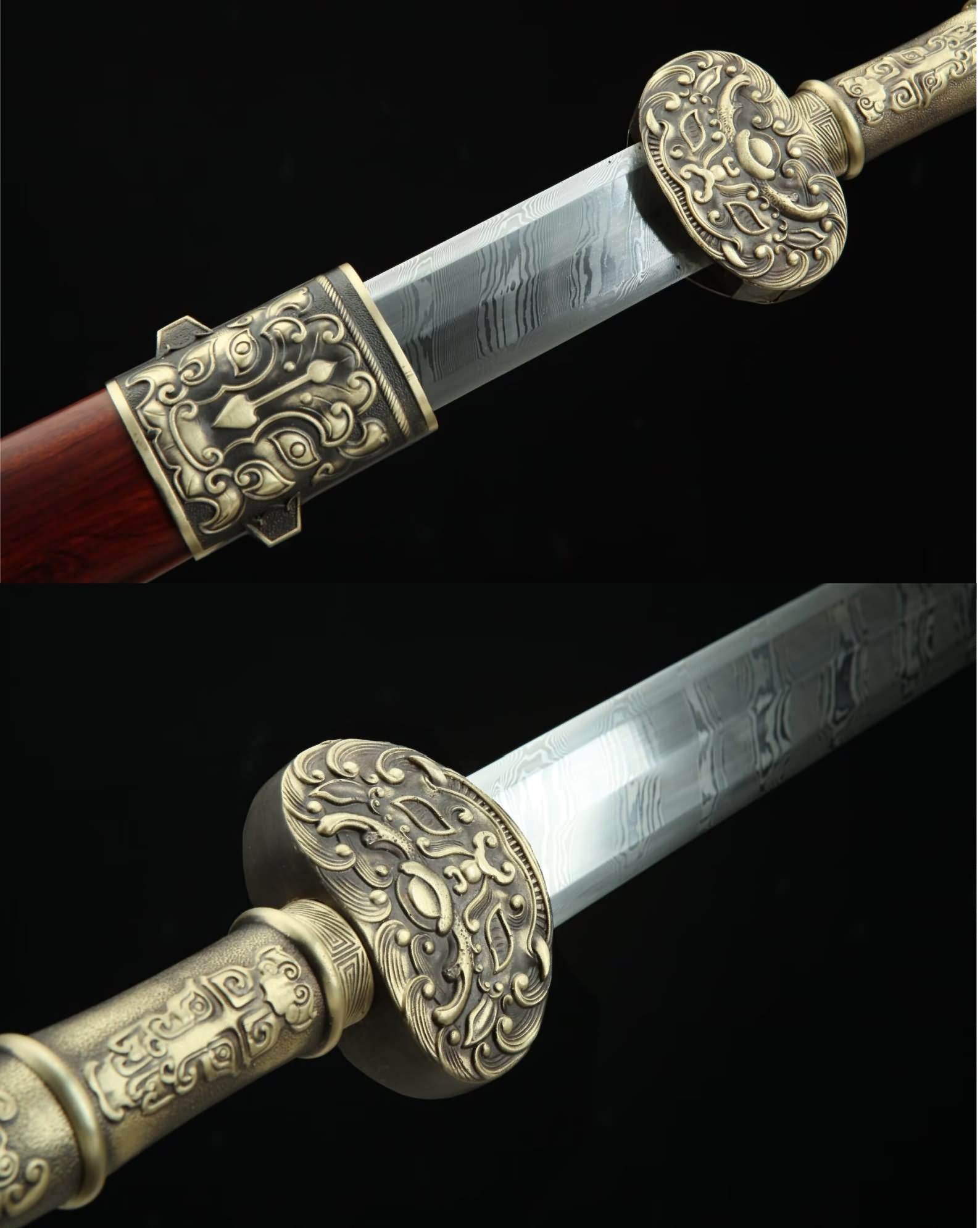 Fengyun Jian – Hand-Forged Pattern Steel Chinese Sword with Brass Fittings & Rosewood Scabbard - Chinese Sword store