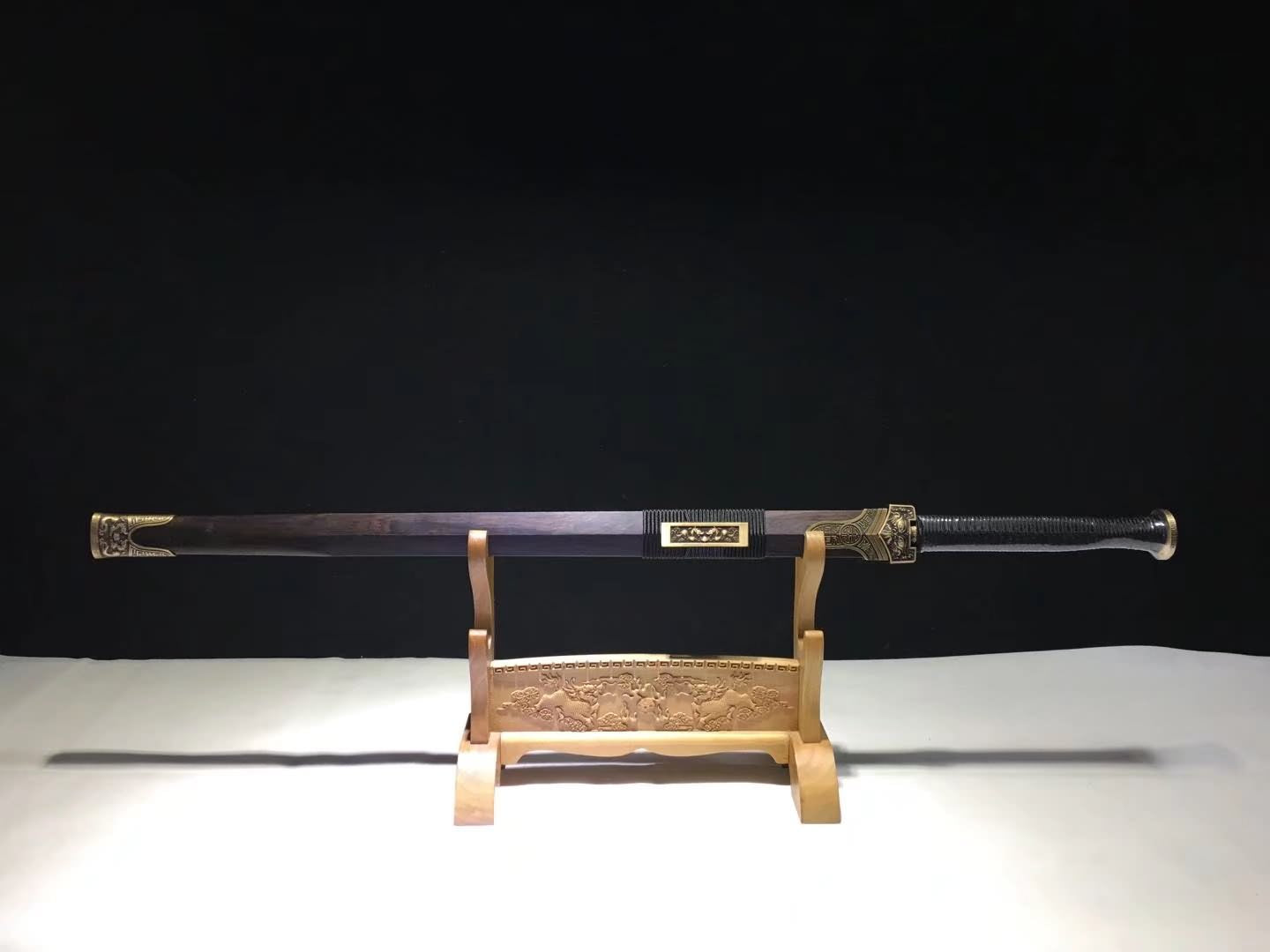Han Sword Real,Damascus Steel Blades,Brass Fittings,Ebony Scabbard