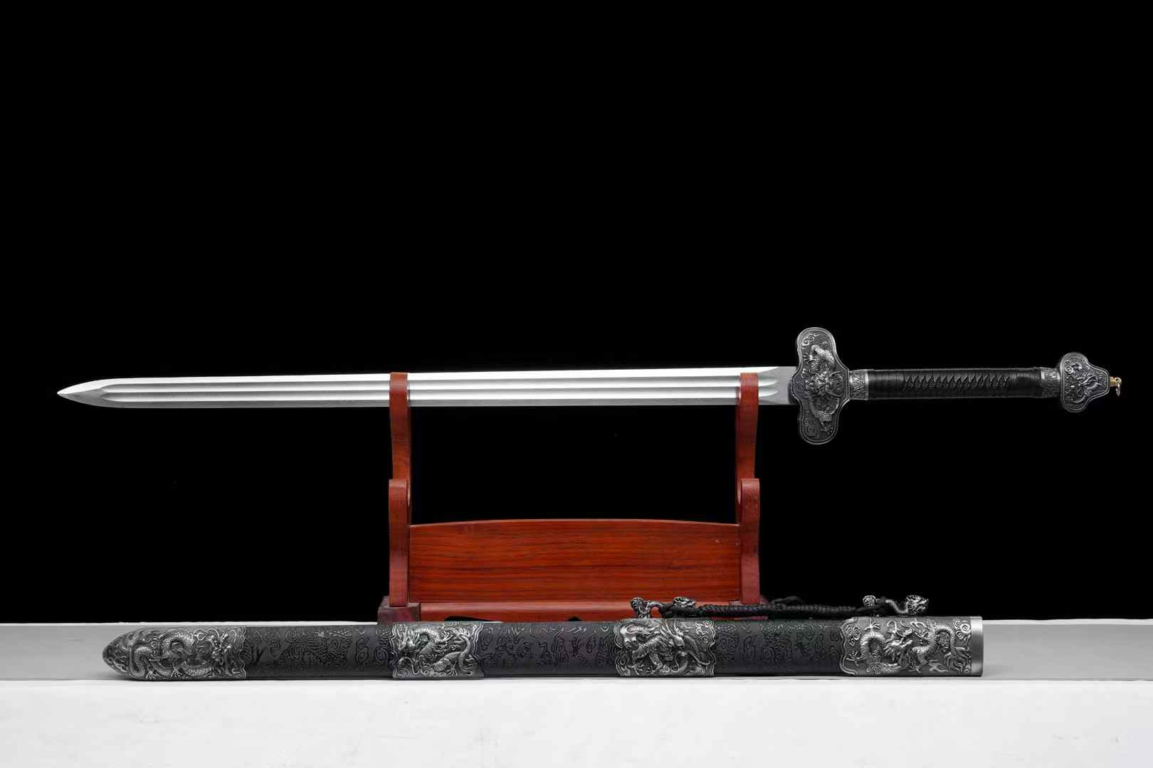 Jiulong Jian | Hand-Forged High Manganese Steel Chinese Sword with Double Fullers & Cord-Wrapped Handle