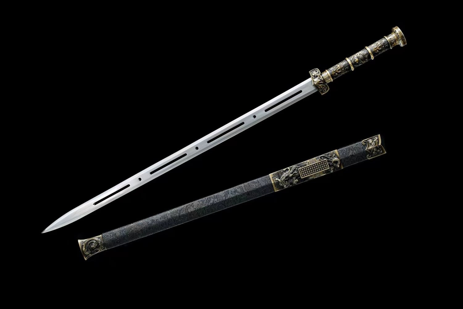 chinese sword,Han jian Forged Hollow Blade,Alloy Fittings,PU Scabbard Length 40"