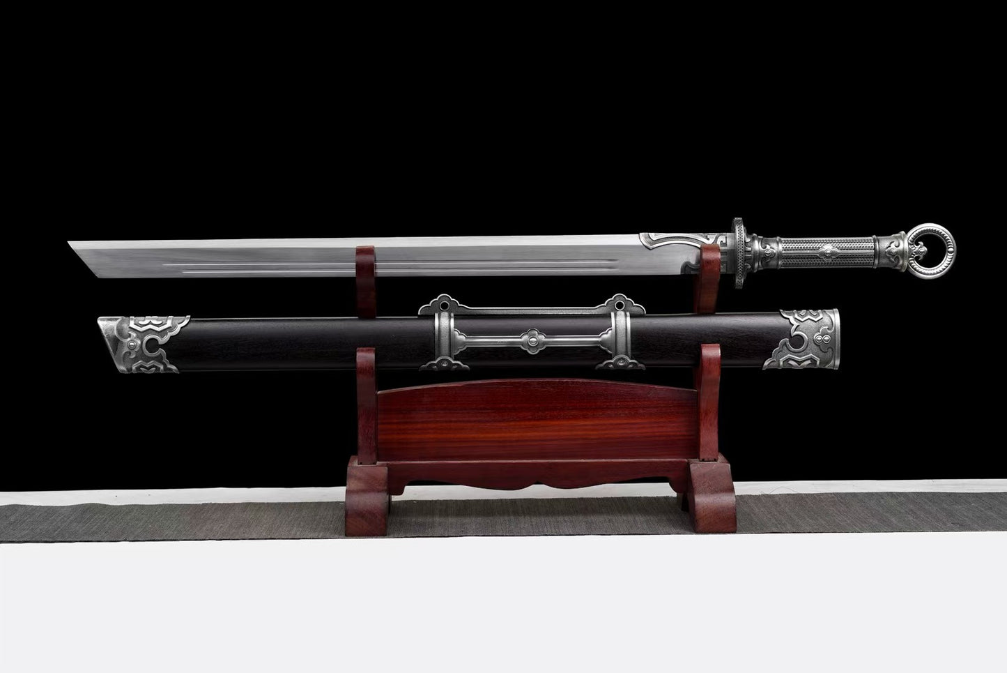 Song Dynasty Ring-Pommel Dao | Hand-Forged High Manganese Steel Chinese Saber with Rosewood Scabbard