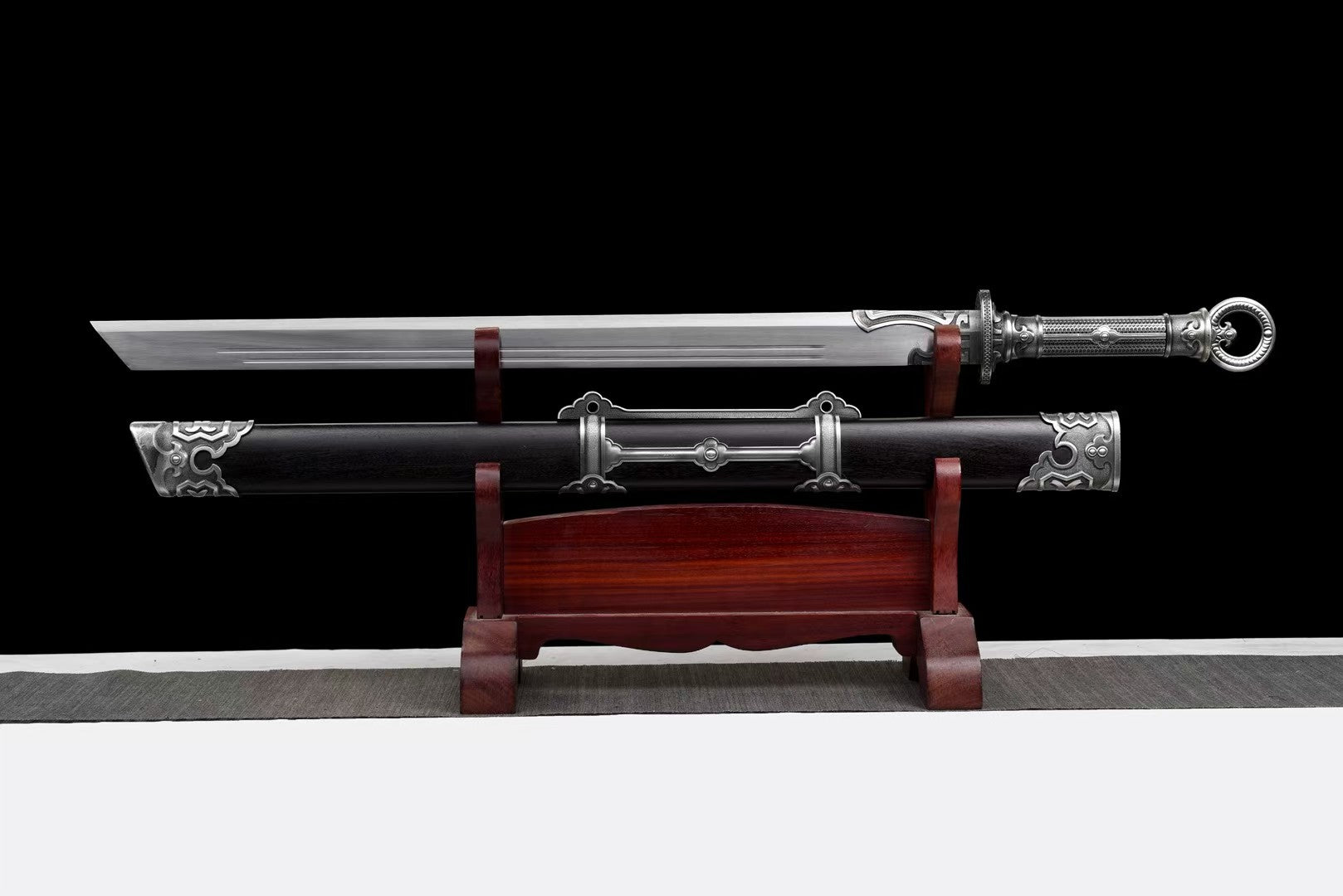 Song Dynasty Ring-Pommel Dao | Hand-Forged High Manganese Steel Chinese Saber with Rosewood Scabbard