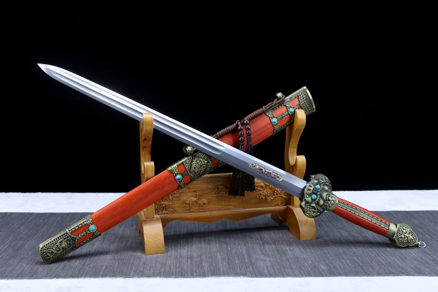 Yongle jian Sword,Hand Forged High Carbon Steel Blades,Redwood Scabbard,Alloy Fittings