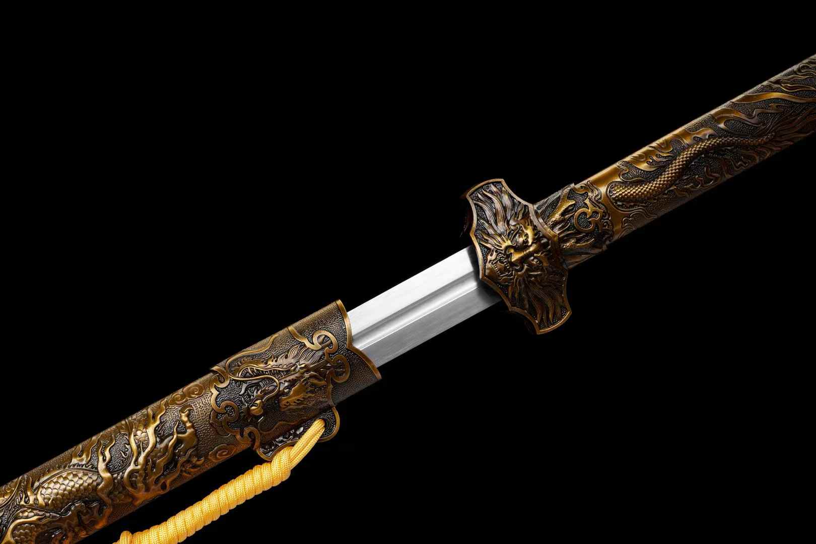Yaolong Jian | Hand-Forged High Manganese Steel Chinese Sword with Alloy Dragon Relief Fittings & Scabbard