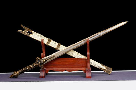 Longyuan Jian – Engraved Chinese Sword with Dragon Scabbard & Brass-Style Fittings