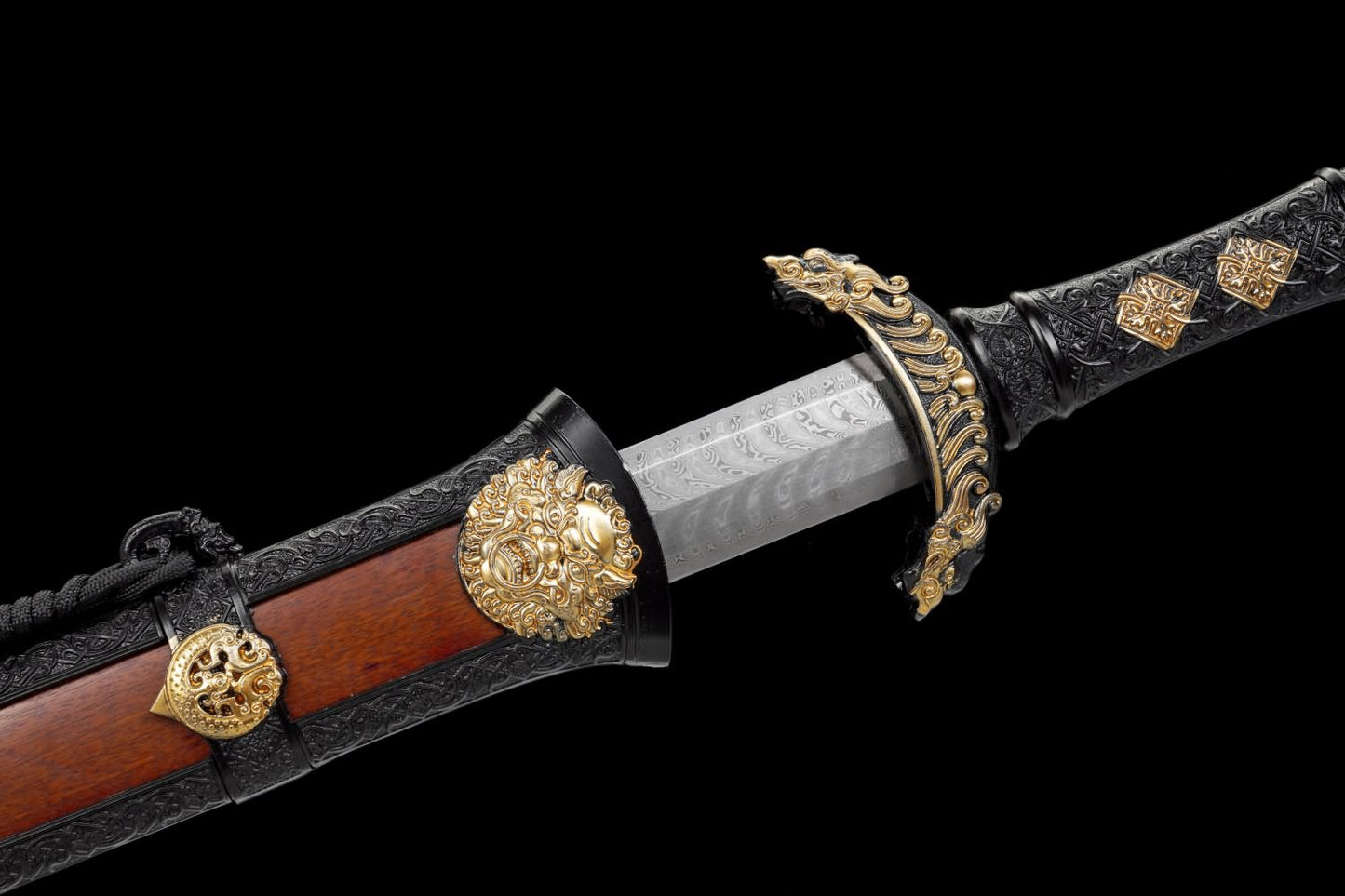 Hanwu Emperor Jian – Hand Forged Folded Pattern Steel Chinese Han Sword with Eight-Facet Blade and Black-Gold Fittings