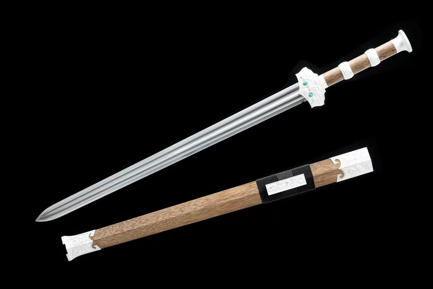 Han jian Sword with Forged High Carbon Steel Blades-Rosewood Scabbard and Alloy Fittings