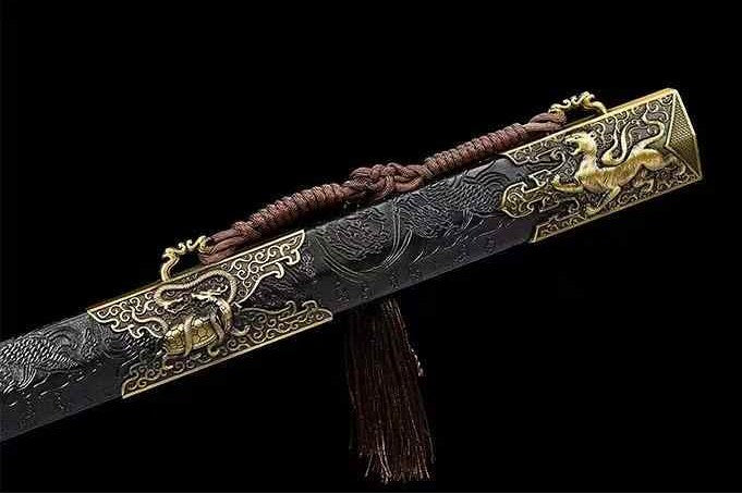 Four Symbols Han Jian | High Carbon Steel Chinese Sword with Blue-Etched Blade & PU Leather Scabbard