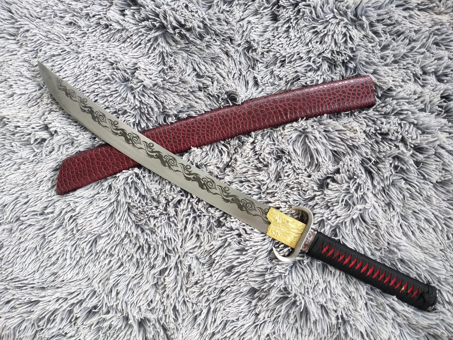 High Carbon Steel Etch Blade Chinese Handmade Sword, 27" Overall Length