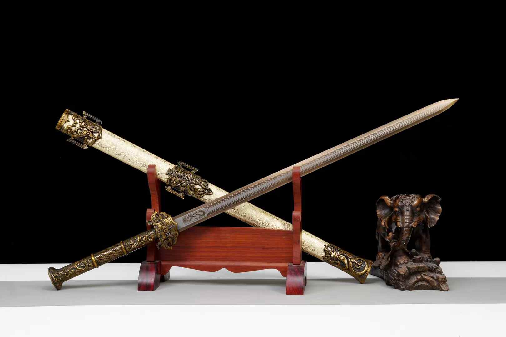 Yue King Jian Sword | Hand-Forged High Manganese Steel Chinese Jian with Bronze Alloy Fittings & Dragon Scabbard