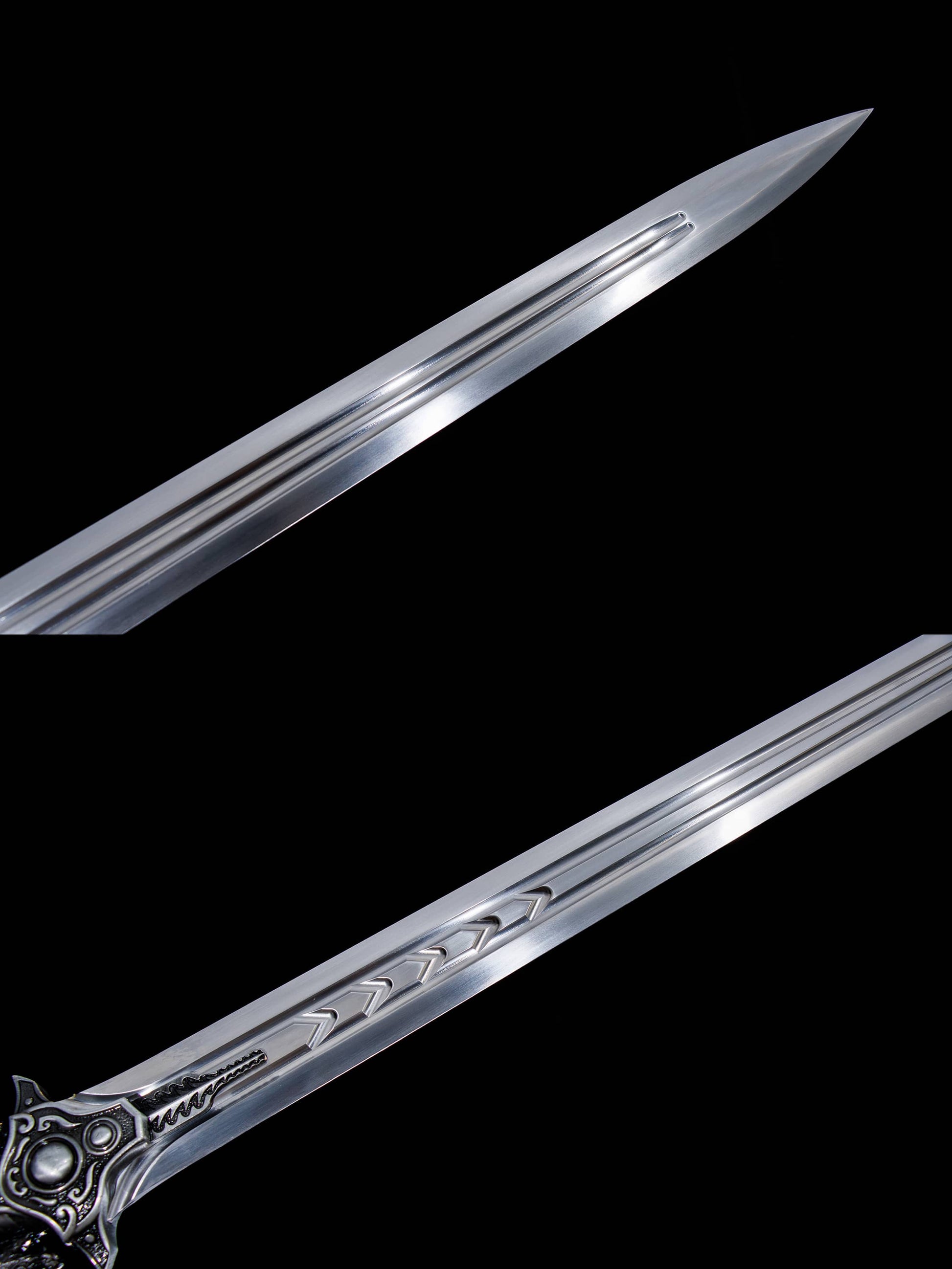 Double Dragon Jian | Hand-Forged High Manganese Steel Chinese Sword with Alloy Fittings & Silver Scabbard