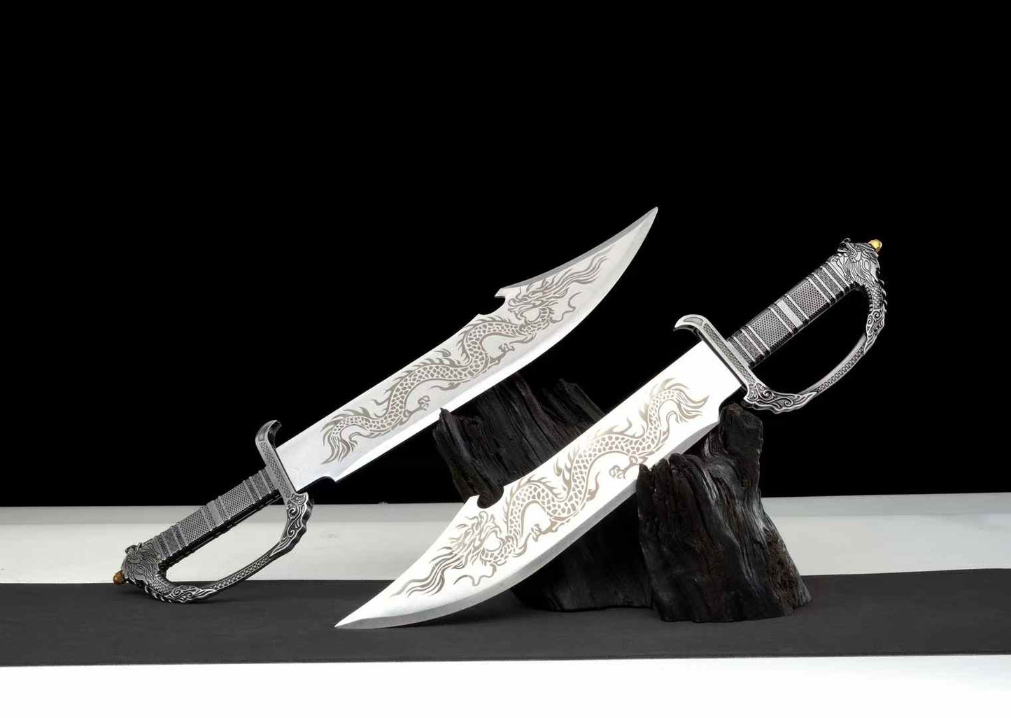 Unsharpened Baat Jaam Do pair displayed on black stand