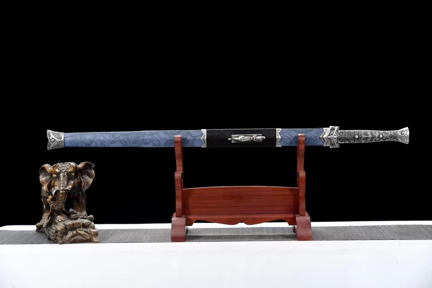 Han jian Sword-Forged High Carbon Steel Blade,Blue Appearance,Faux Leather Scabbard