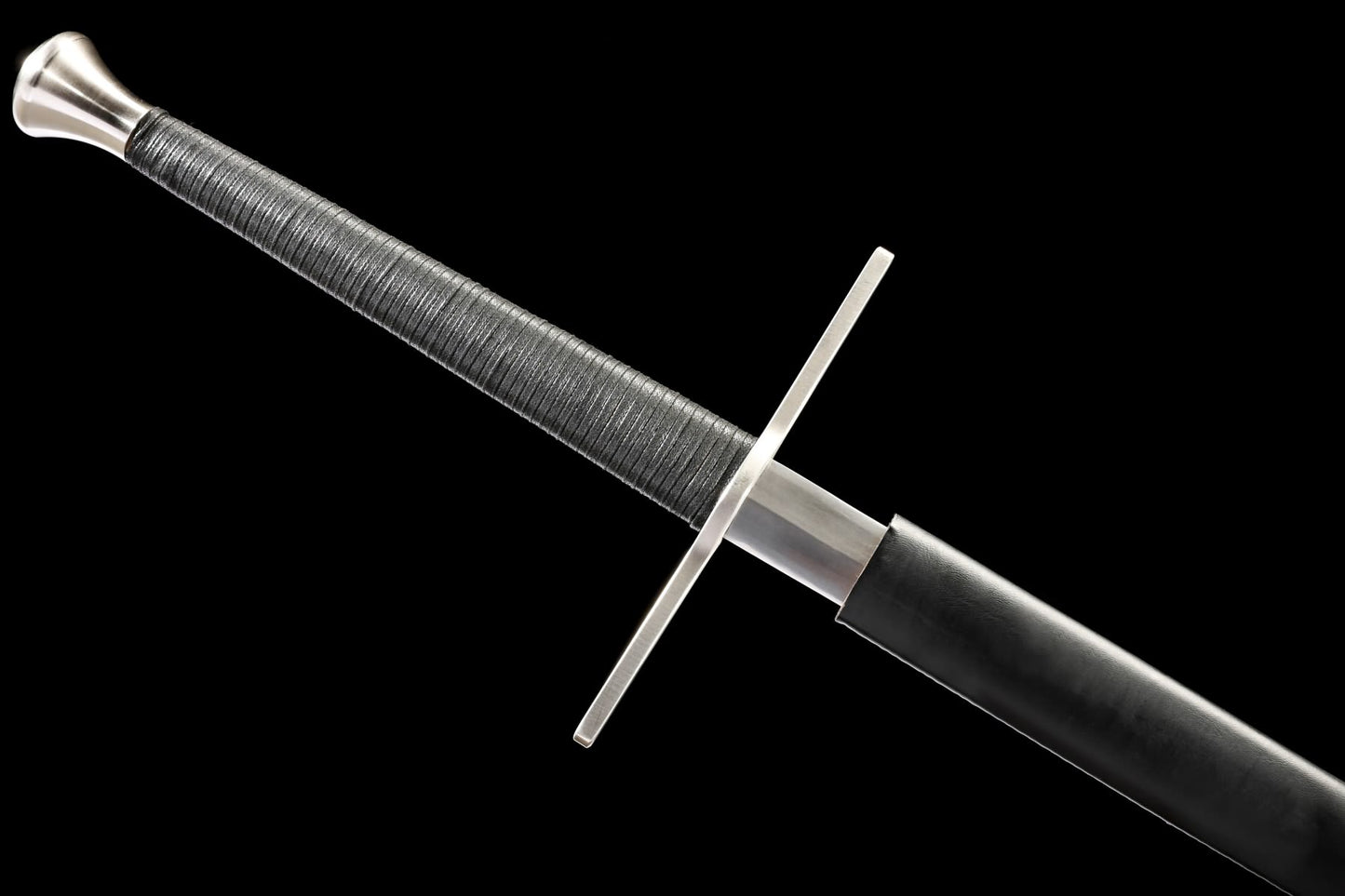 Two-Handed European Longsword with Leather Sheath – Black or Brown
