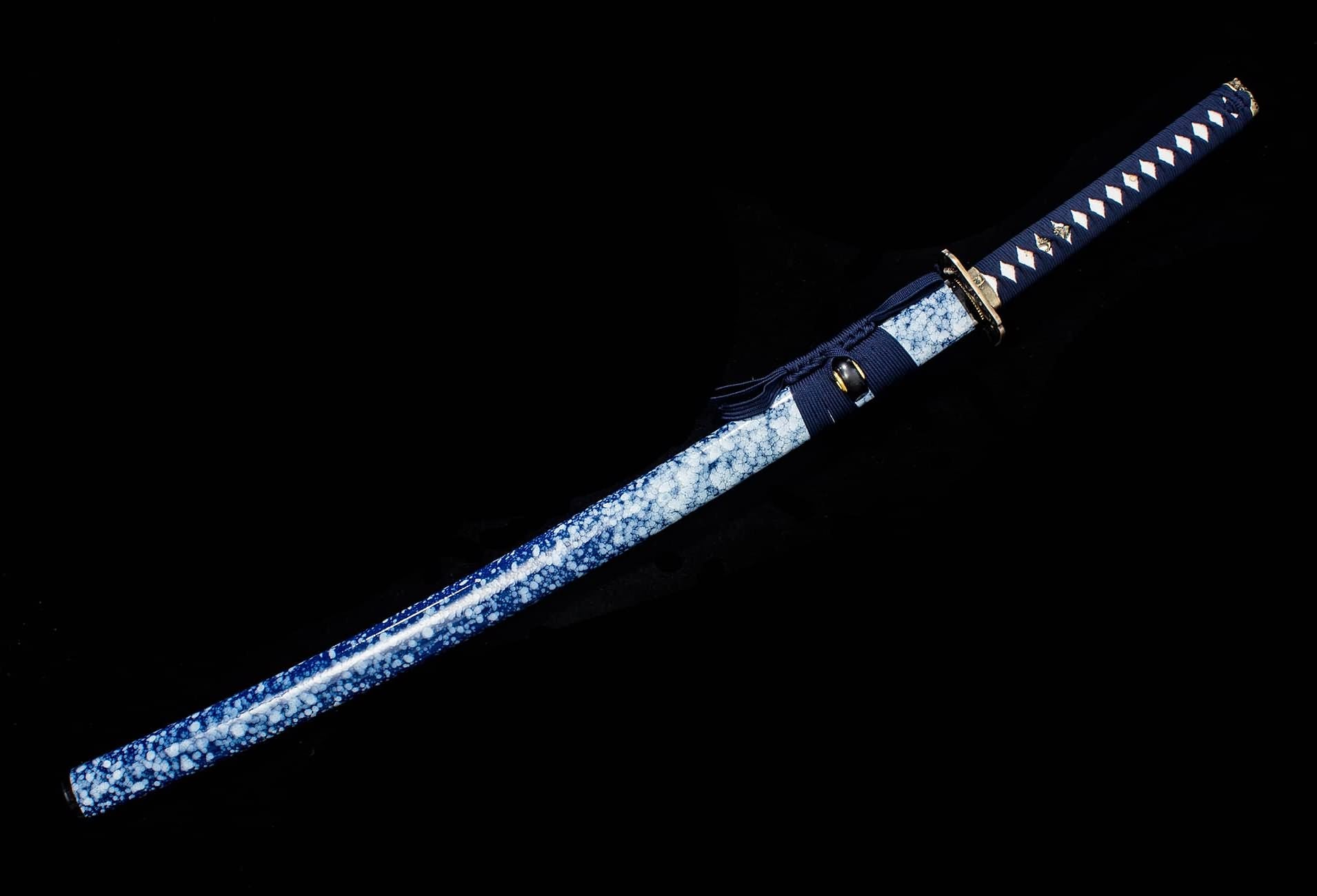 Blue Ice-Lacquer Katana – 41.1″ Manganese-Steel Blade, Navy Cord Wrap