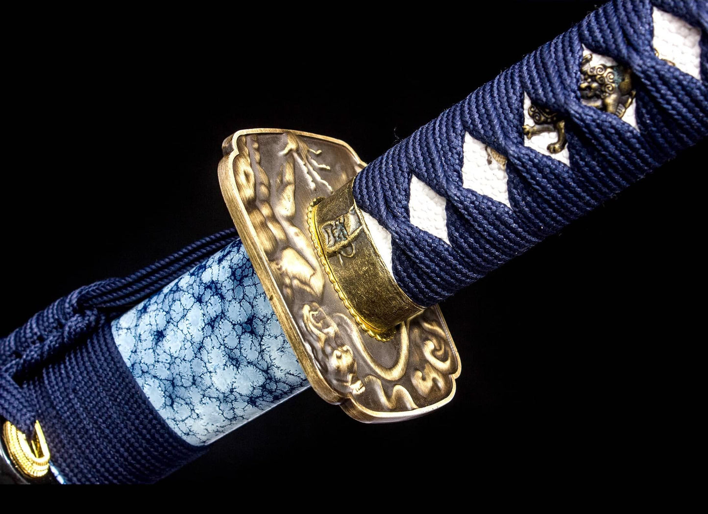 Blue Ice-Lacquer Katana – 41.1″ Manganese-Steel Blade, Navy Cord Wrap
