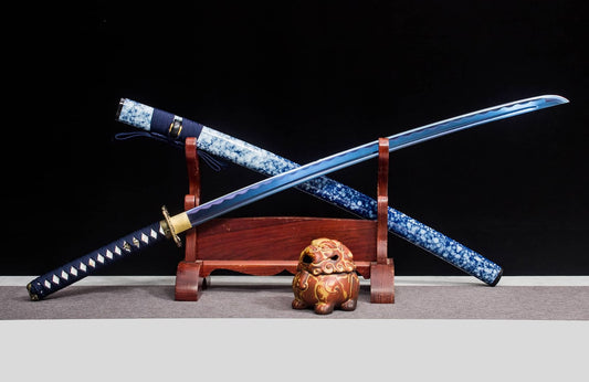 Blue Ice-Lacquer Katana – 41.1″ Manganese-Steel Blade, Navy Cord Wrap
