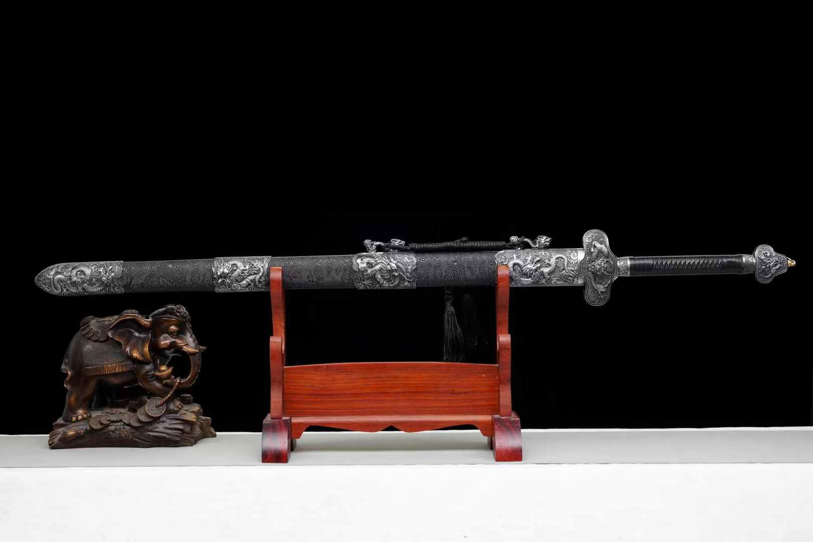 Jiulong Jian | Hand-Forged High Manganese Steel Chinese Sword with Double Fullers & Cord-Wrapped Handle