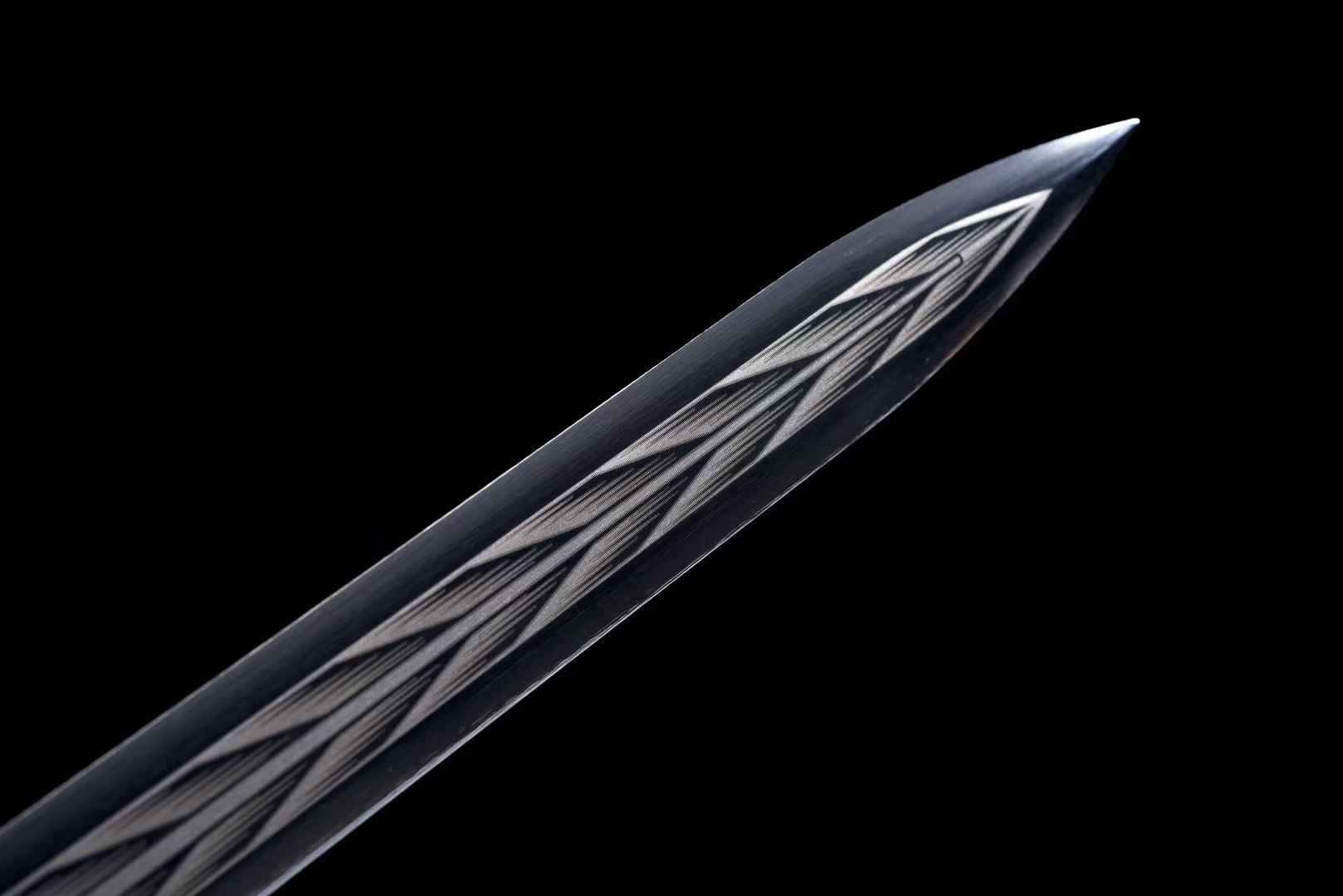 Black Qin Jian | Hand-Forged High Manganese Steel Chinese Sword with Blackened Blade & Leather-Wrapped Scabbard