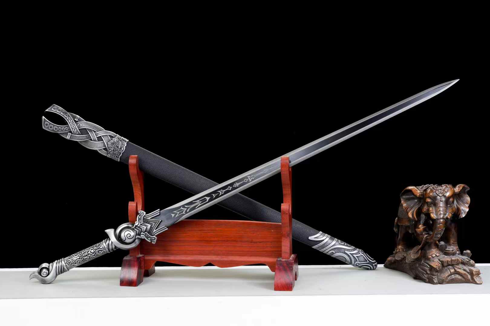 Haoque Han Jian | Hand-Forged High Manganese Steel Chinese Sword with One-Piece Alloy Handle & Wood Scabbard