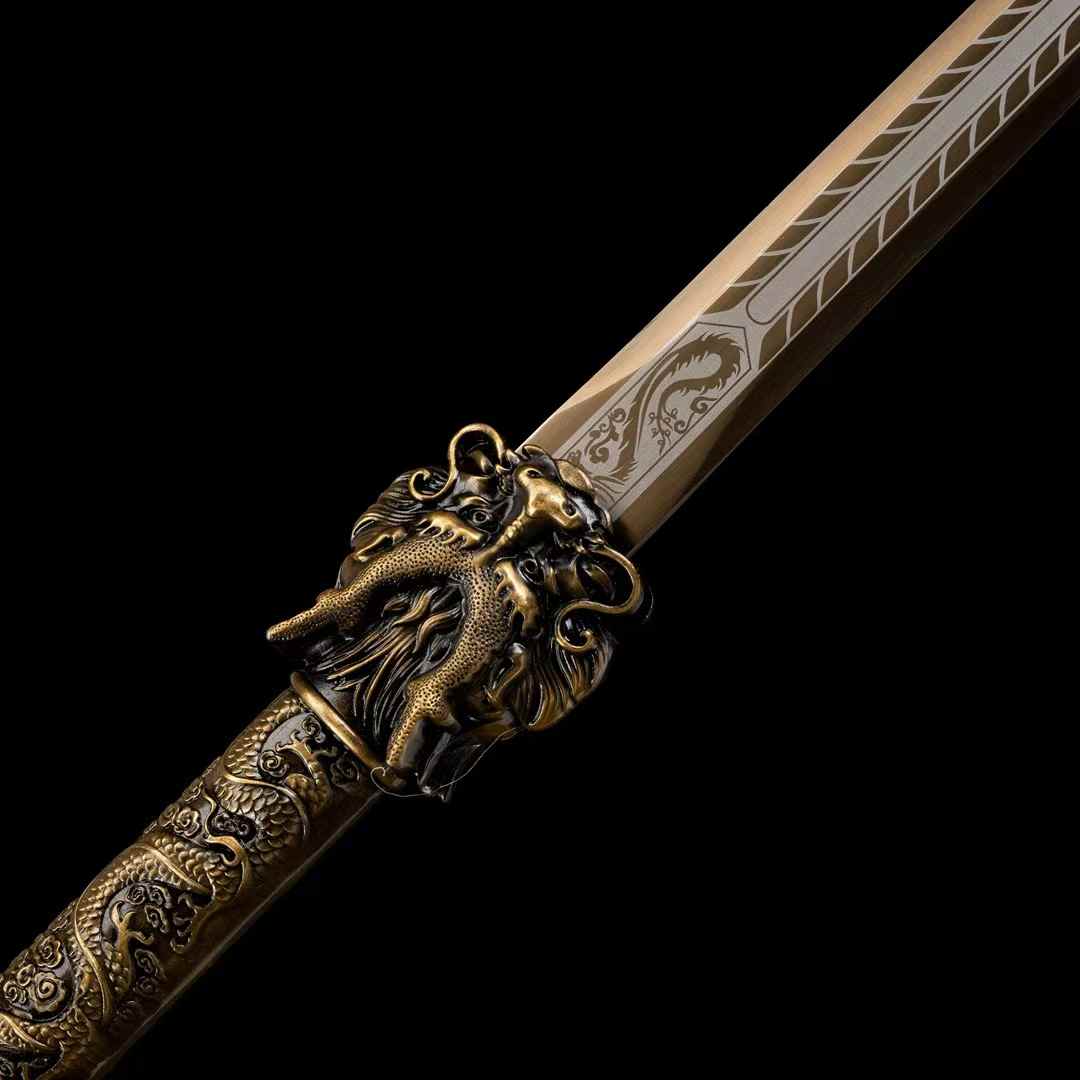 Dragon King Jian | Hand-Forged High Manganese Steel Chinese Sword with Dragon Relief Alloy Fittings & Leather Scabbard
