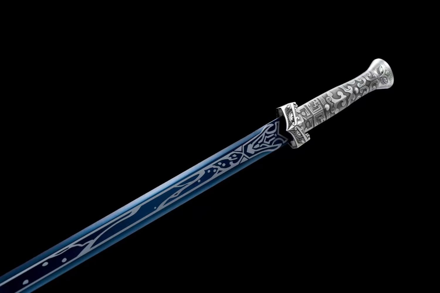 Han jian Sword-Forged High Carbon Steel Blade,Blue Appearance,Faux Leather Scabbard