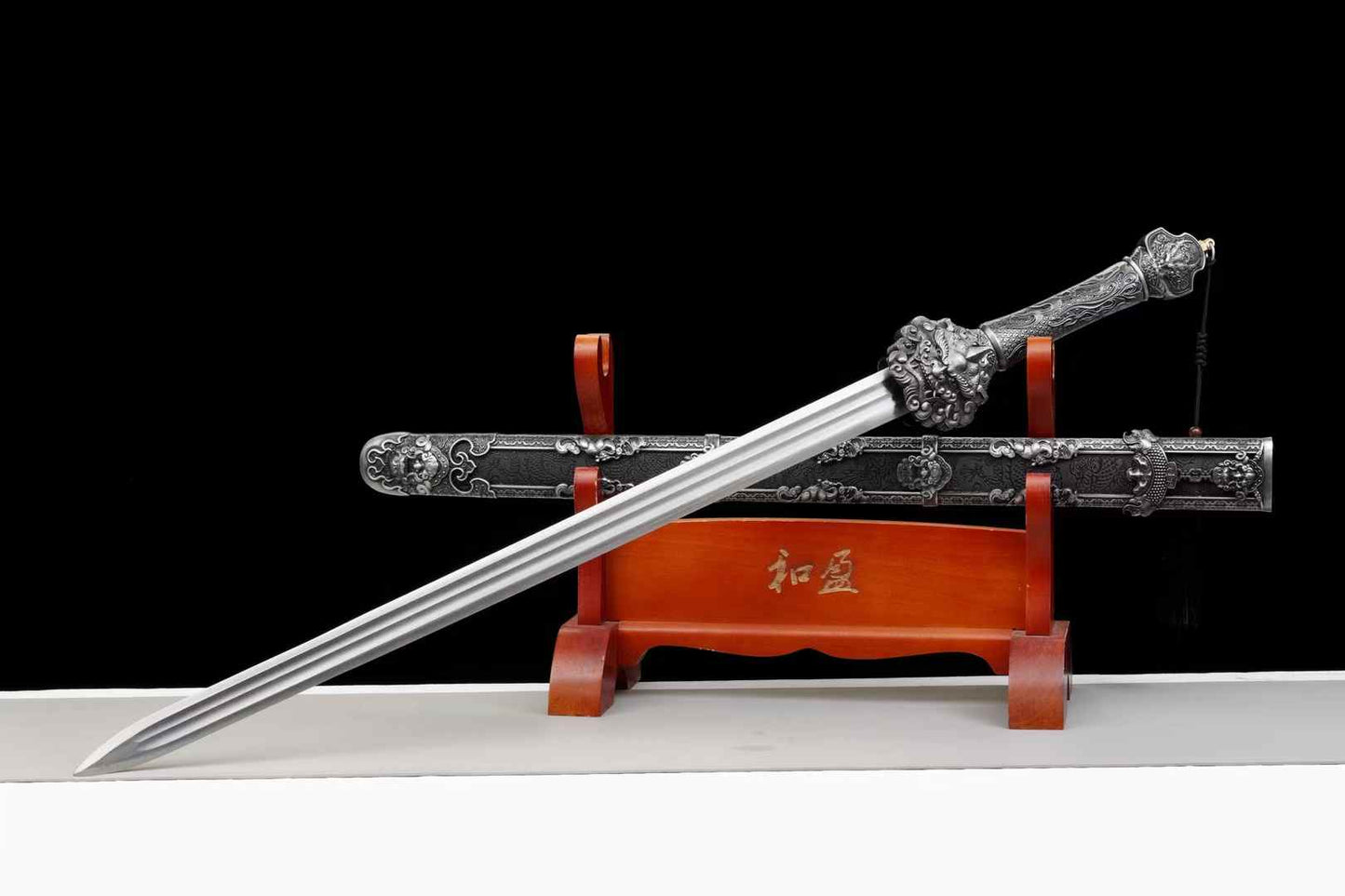Fulong Jian | Hand-Forged High Manganese Steel Chinese Sword with Cord-Wrapped Handle & PU Leather Scabbard